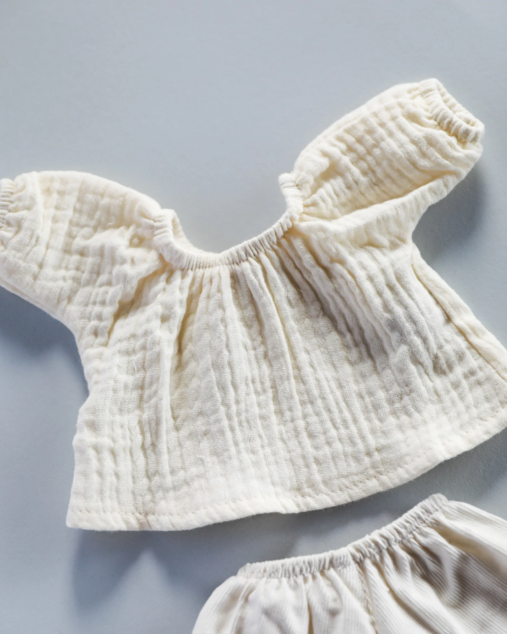 Minikane Doll Clothes | Baby Doll Muslin Top and Velvet Pant Set (White) - Image 2