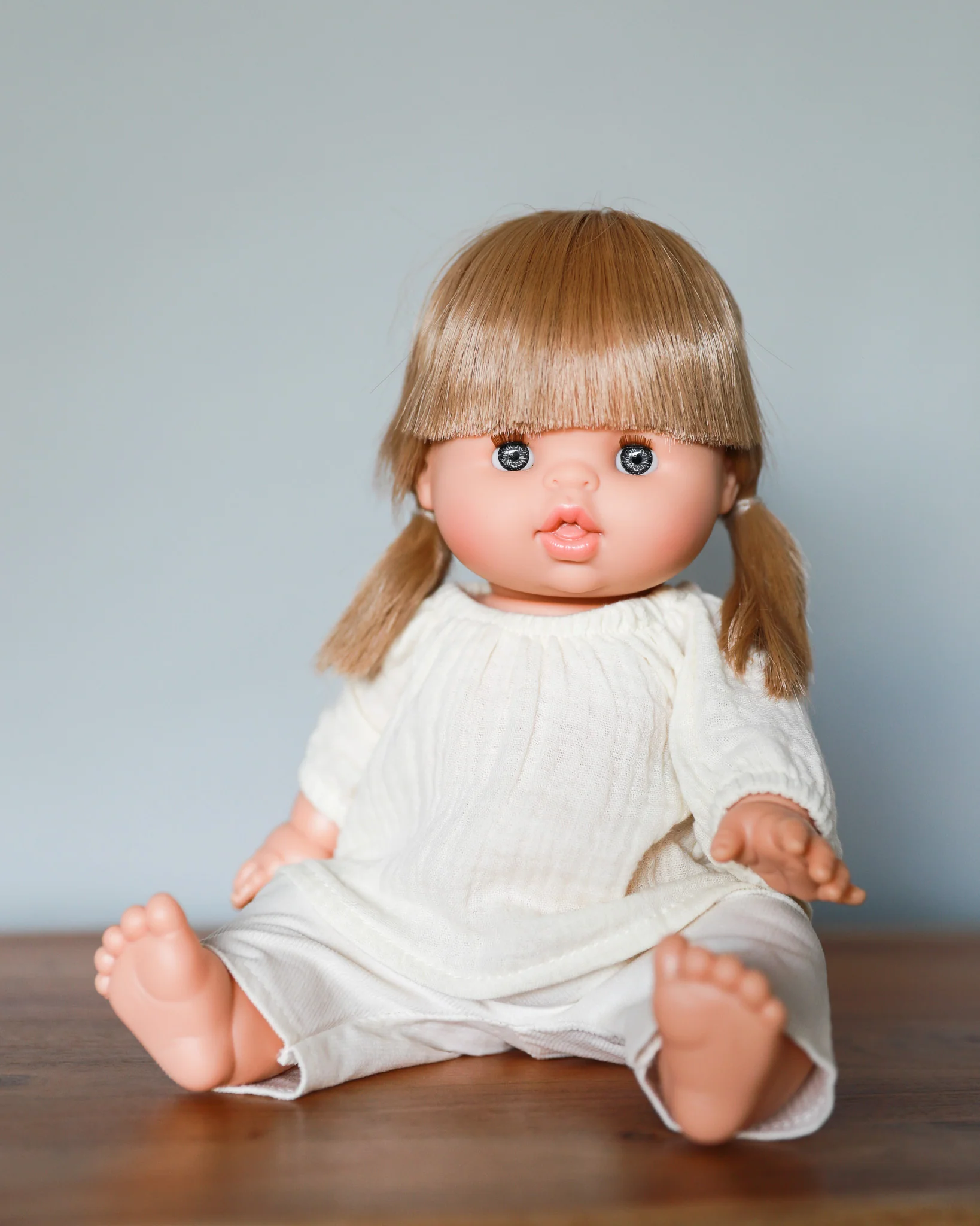 Minikane Doll Clothes | Baby Doll Muslin Top and Velvet Pant Set (White) - Image 4