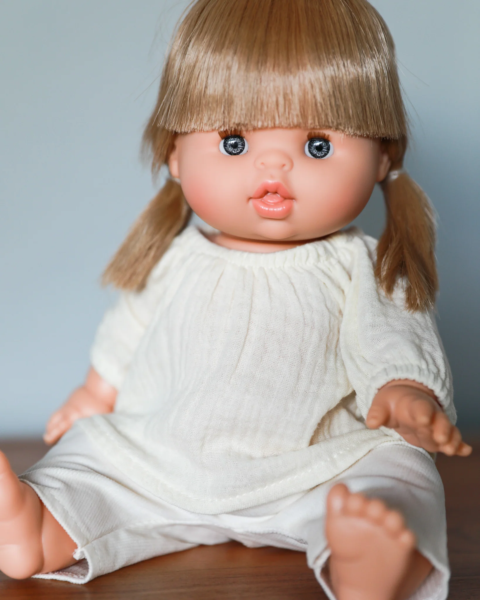Minikane Doll Clothes | Baby Doll Muslin Top and Velvet Pant Set (White) - Image 5