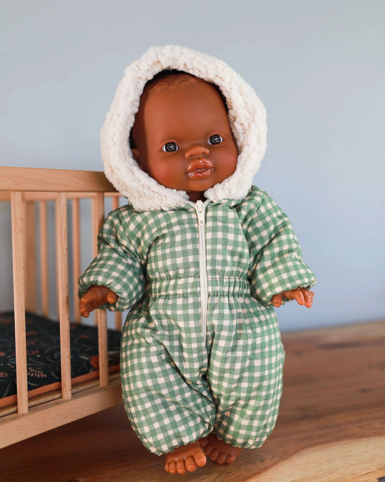 Minikane Doll Clothes | Doll Snowsuit - Green Gingham - Image 2