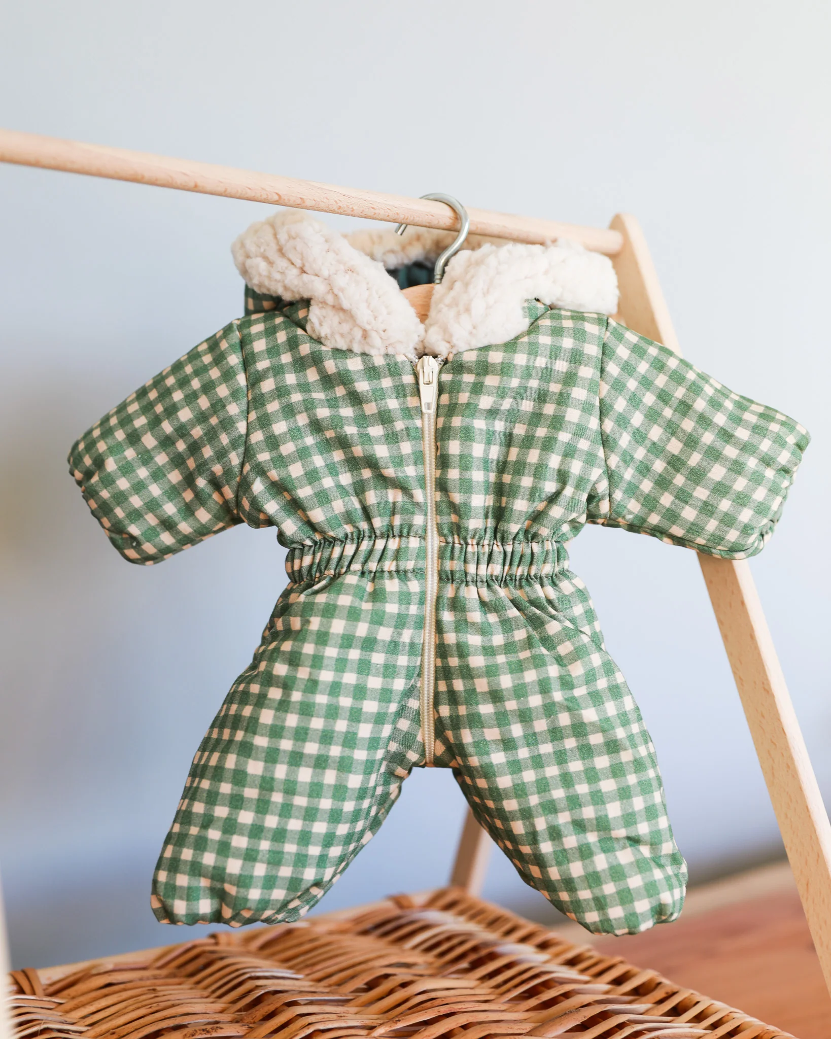 Minikane Doll Clothes | Doll Snowsuit - Green Gingham - Image 5