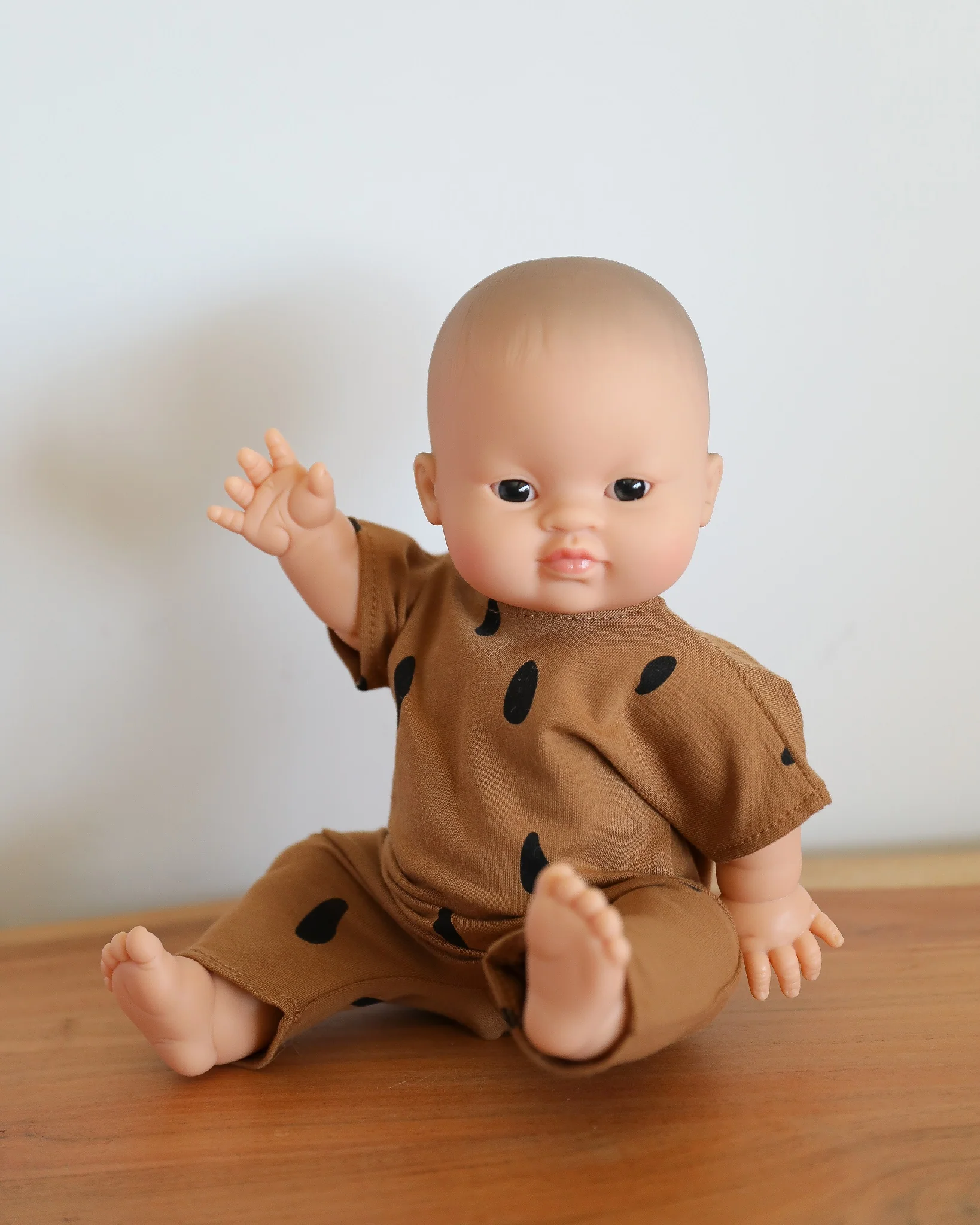 Minikane Doll Clothes | Baby Doll Spotted Romper (Brown) - Image 3