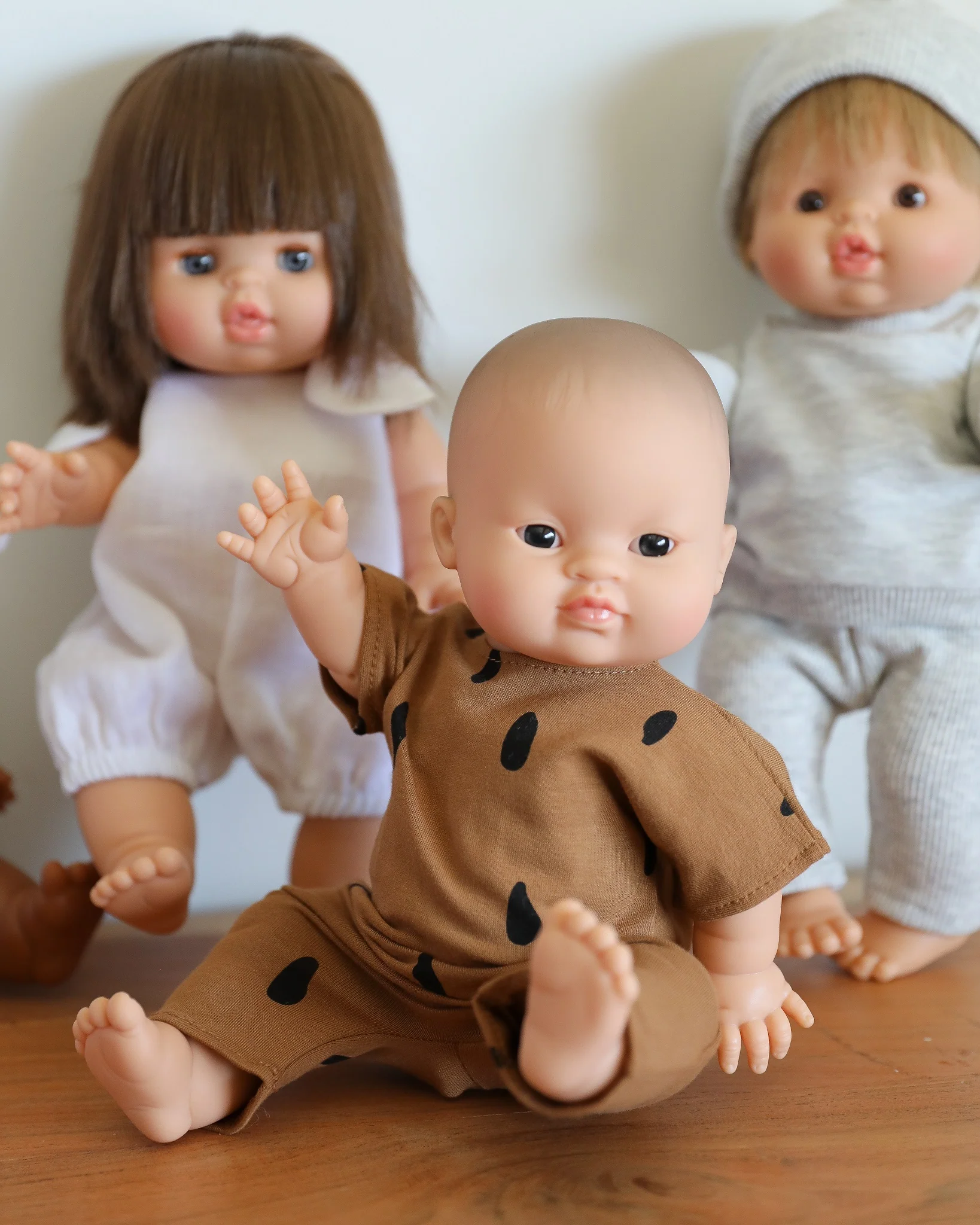Minikane Doll Clothes | Baby Doll Spotted Romper (Brown) - Image 7
