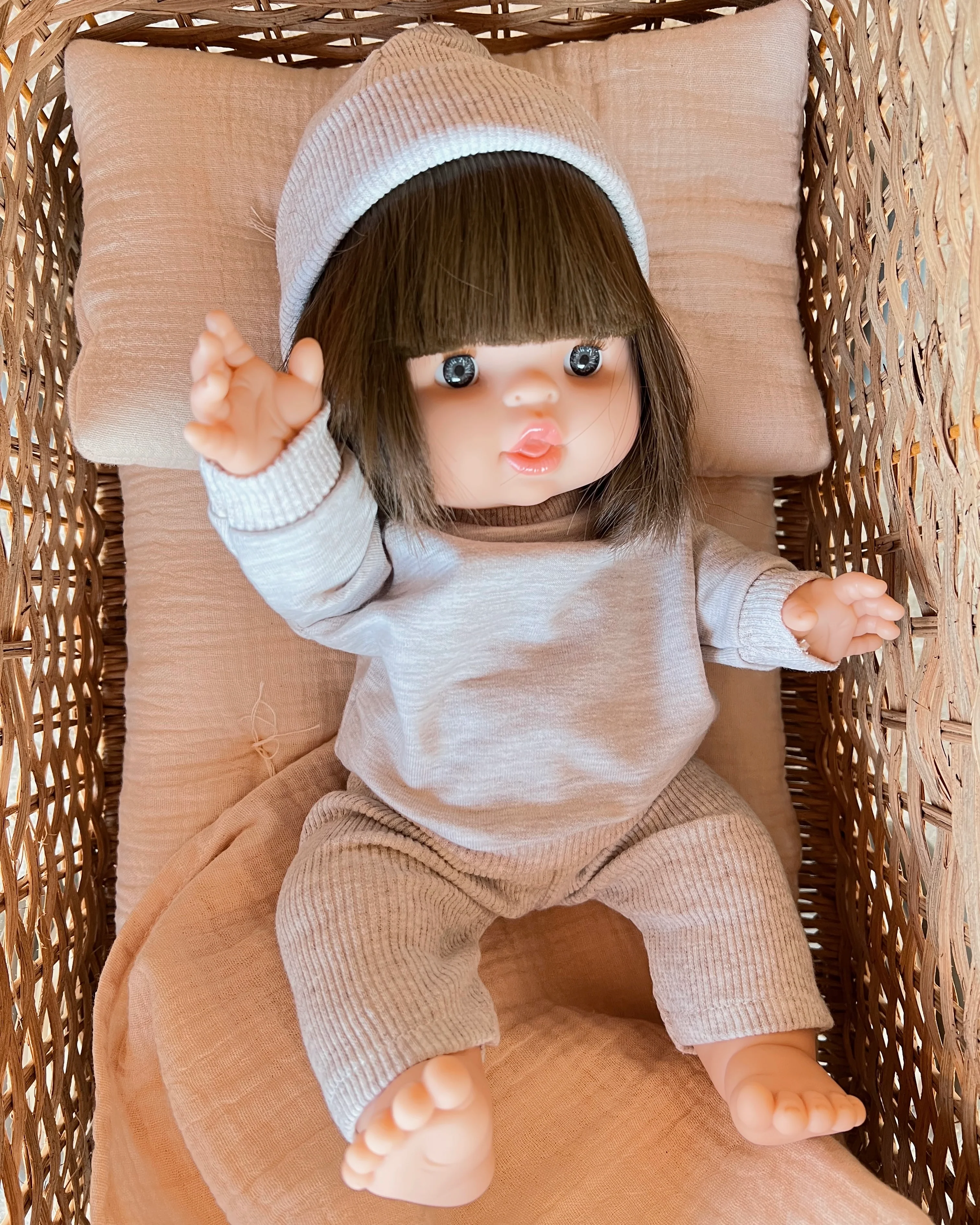 Minikane Doll Clothes | Doll Sweatshirt Set w/ Beanie - Beige - Image 7