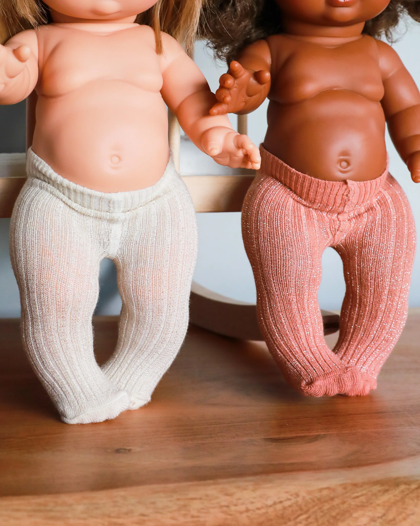Minikane Doll Clothes | Doll Tights - Rose/Off-white Glitter (pair of 2) - Image 2