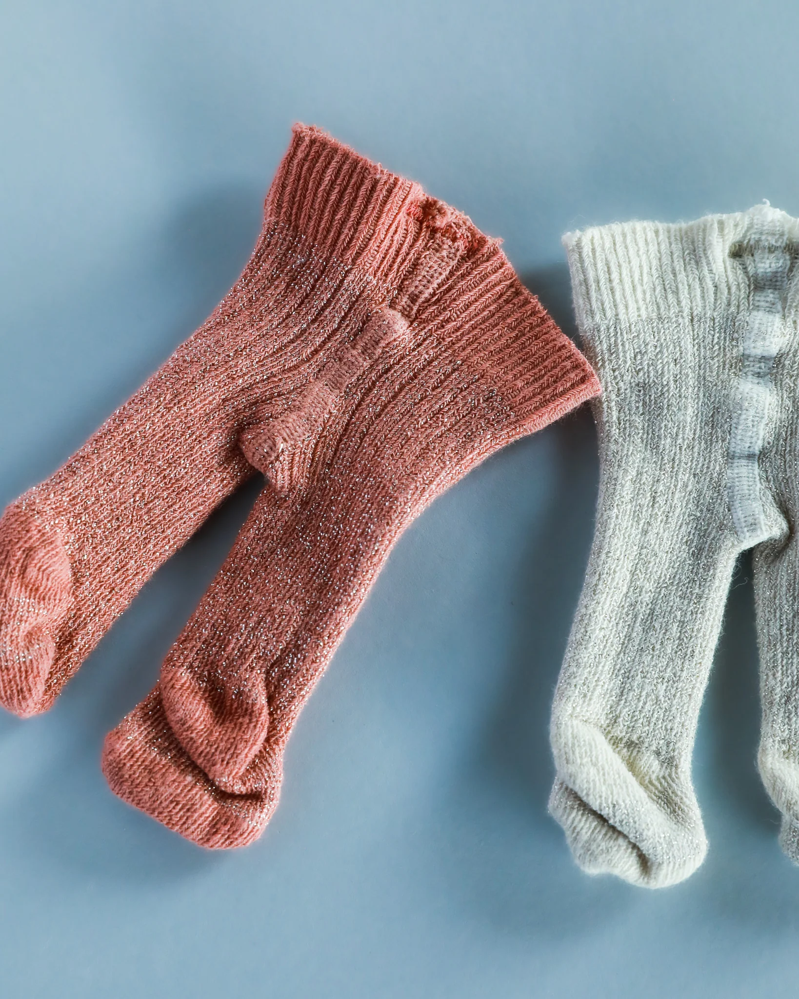 Minikane Doll Clothes | Doll Tights - Rose/Off-white Glitter (pair of 2) - Image 3
