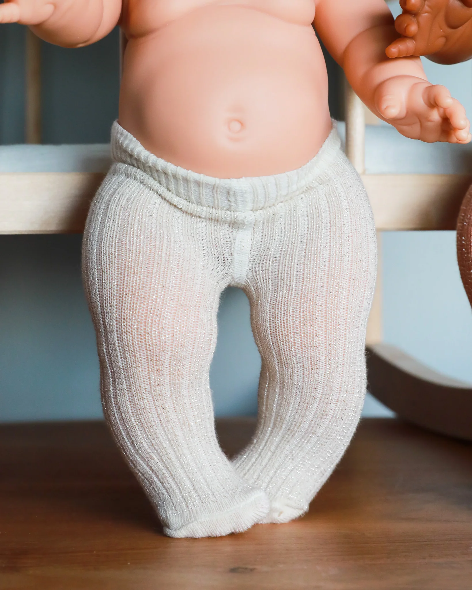 Minikane Doll Clothes | Doll Tights - Rose/Off-white Glitter (pair of 2) - Image 5