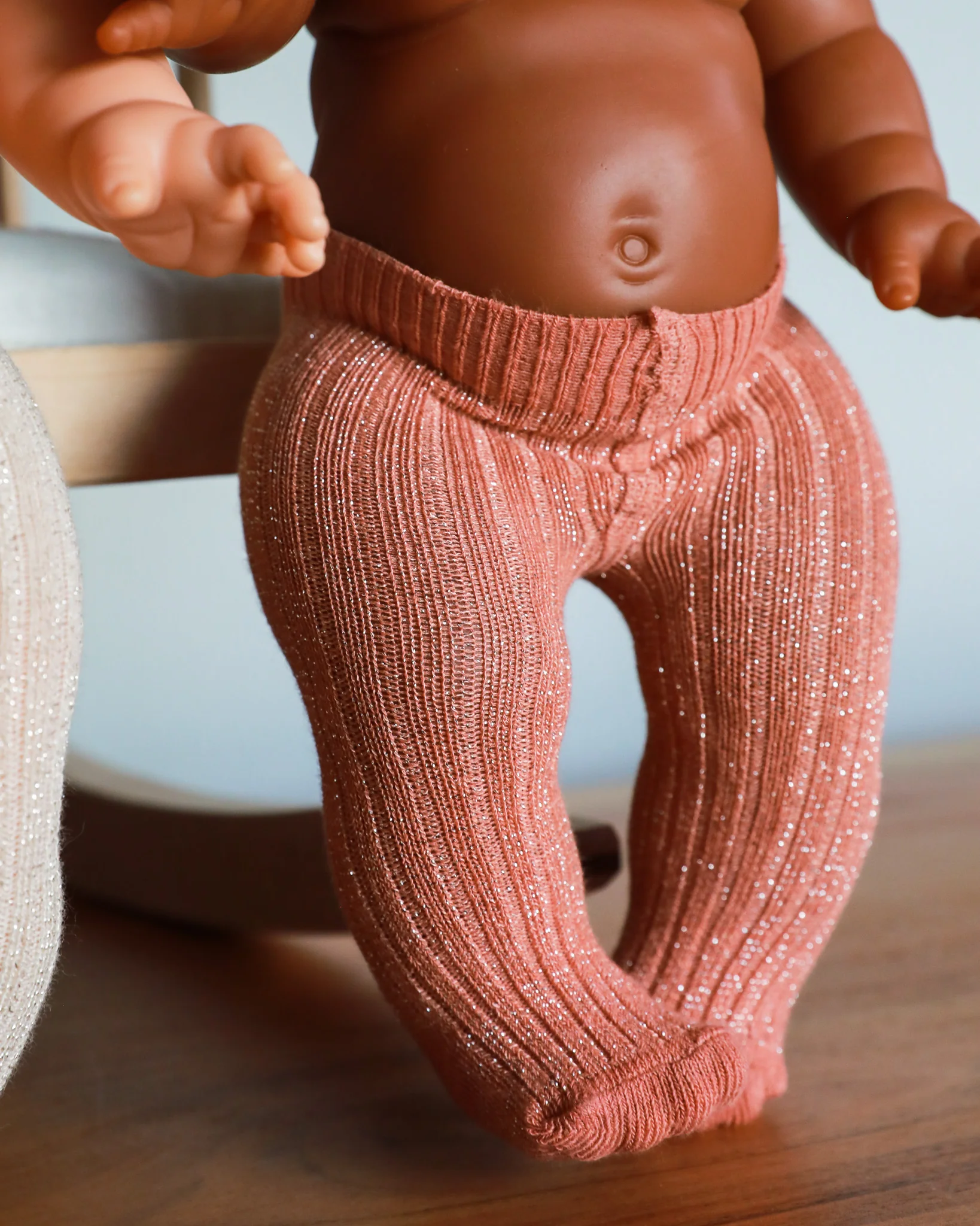 Minikane Doll Clothes | Doll Tights - Rose/Off-white Glitter (pair of 2) - Image 6