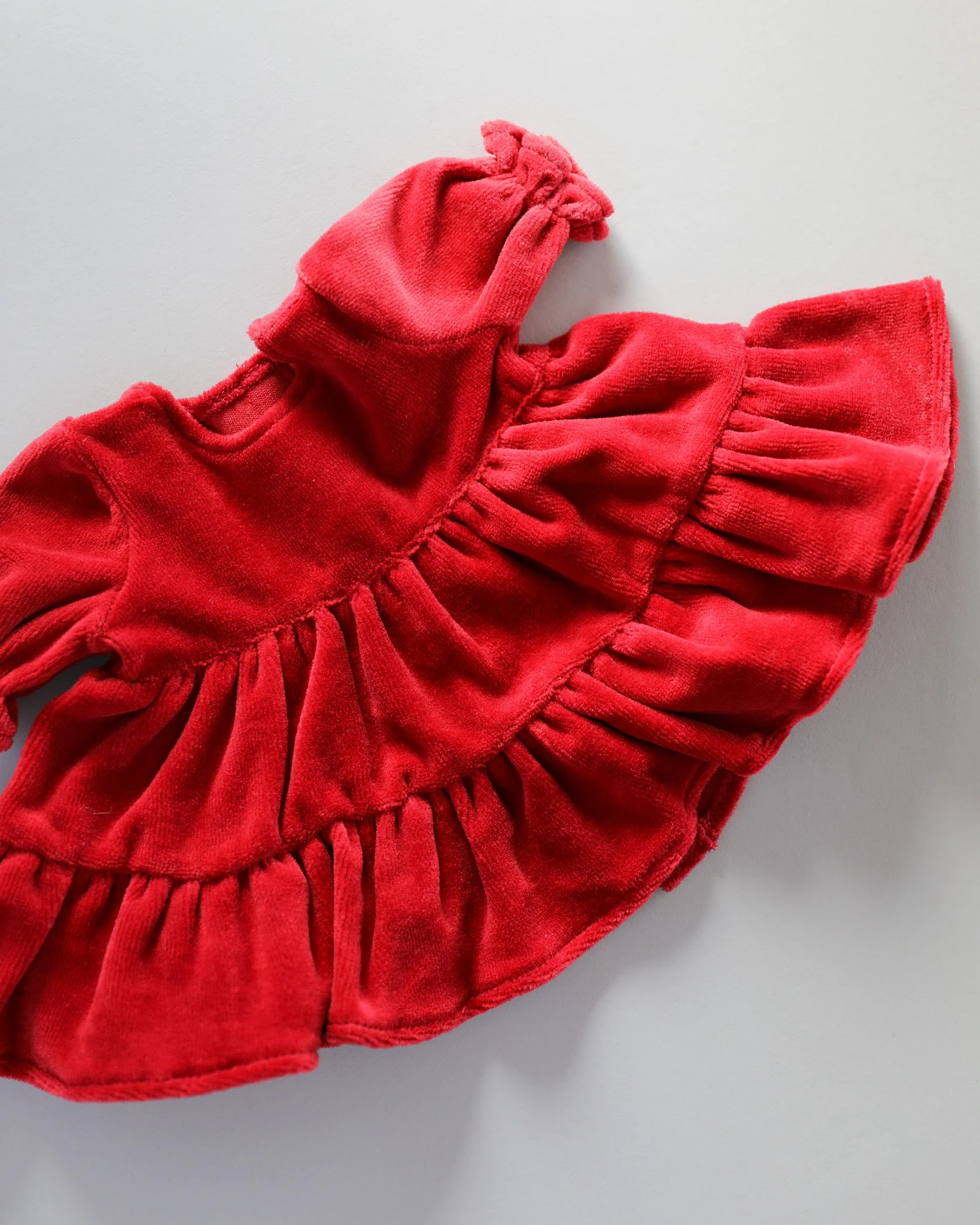 Minikane Doll Clothes | Doll Velvet Dress - Red - Image 2