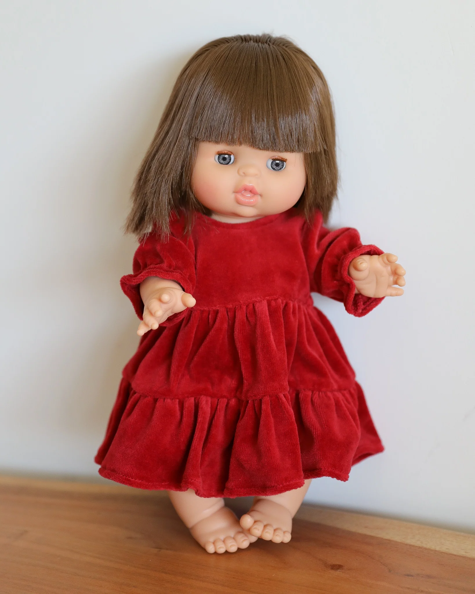Minikane Doll Clothes | Doll Velvet Dress - Red - Image 5