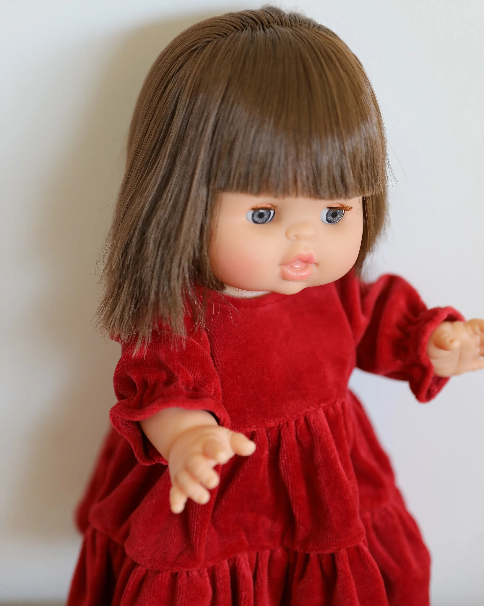 Minikane Doll Clothes | Doll Velvet Dress - Red - Image 6