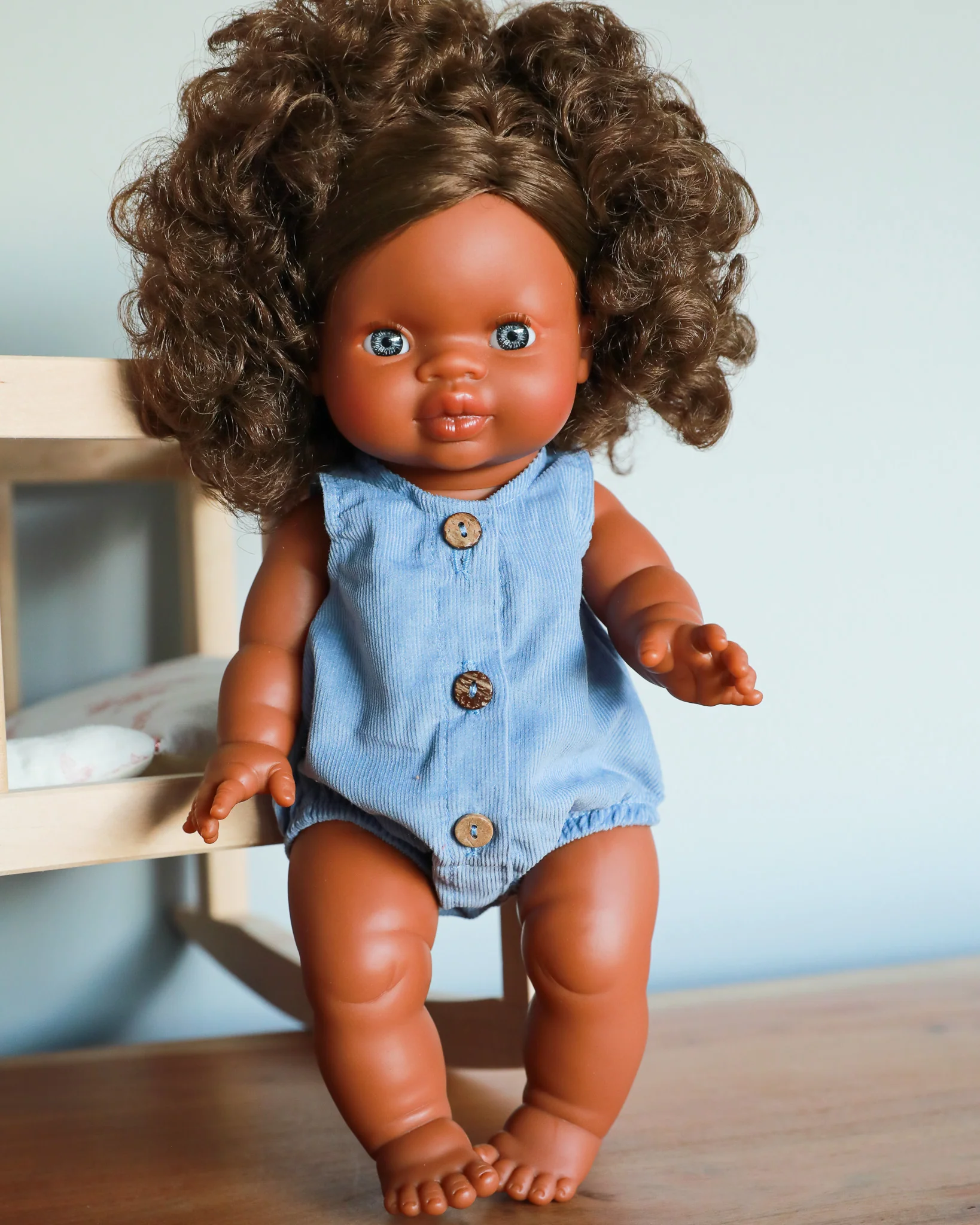Minikane Doll Clothes | Baby Doll Velvet Romper - Blue - Image 2