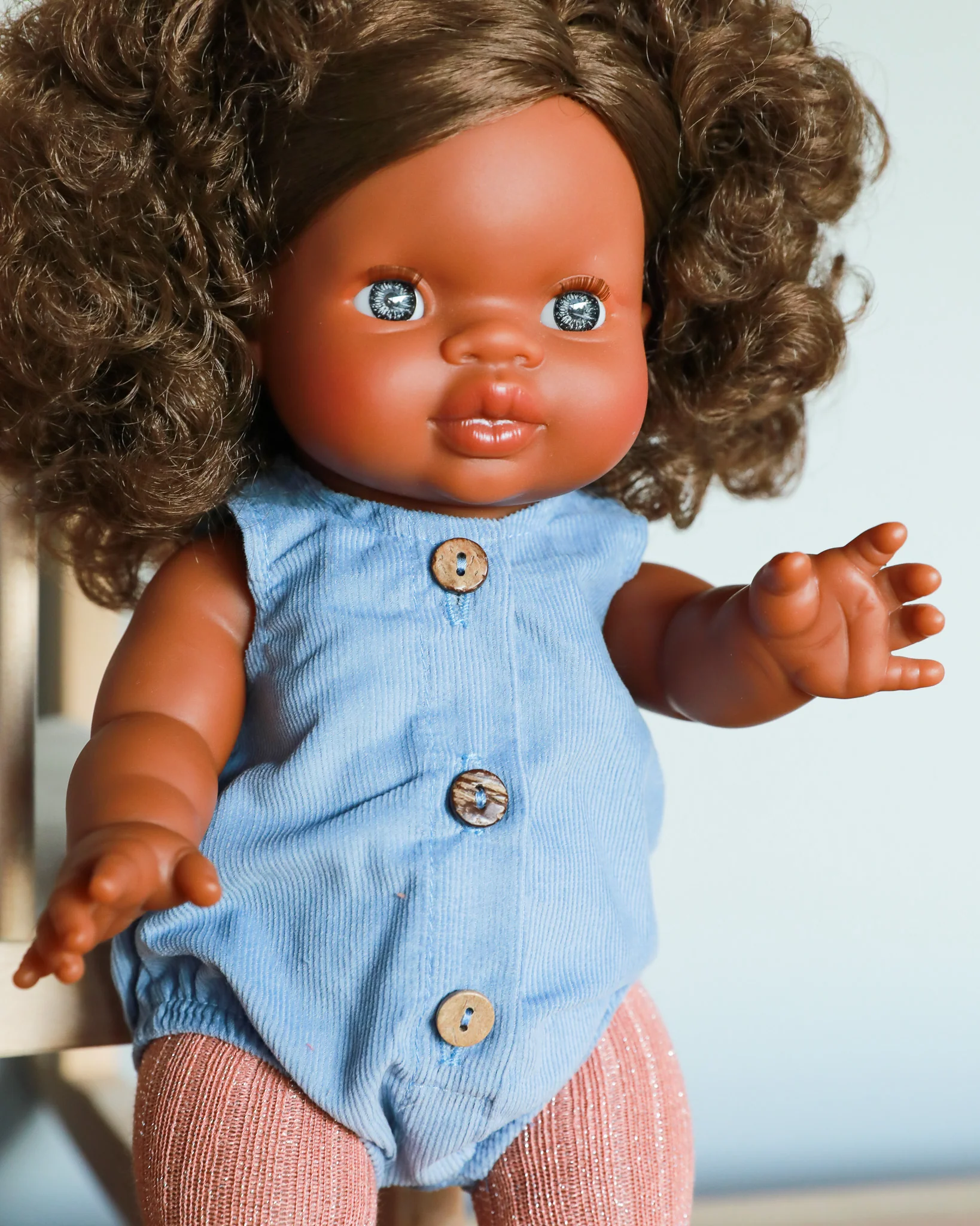 Minikane Doll Clothes | Baby Doll Velvet Romper - Blue - Image 4