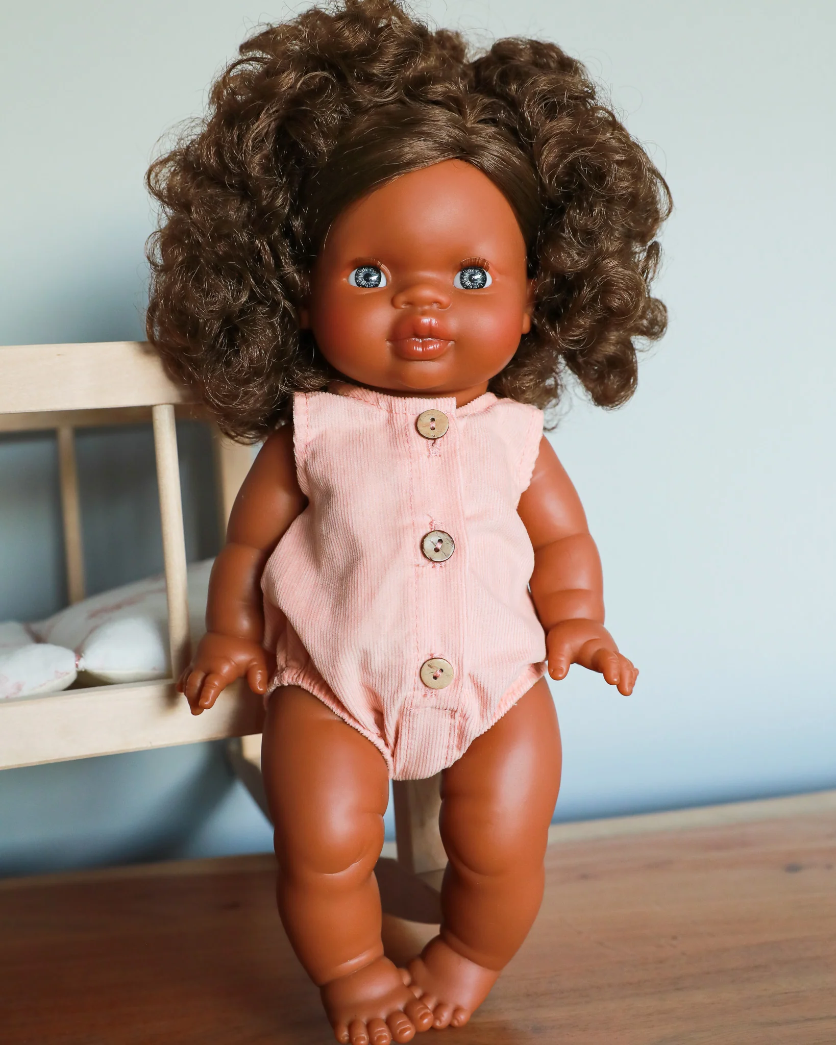 Minikane Doll Clothes | Baby Doll Velvet Romper - Blush - Image 2