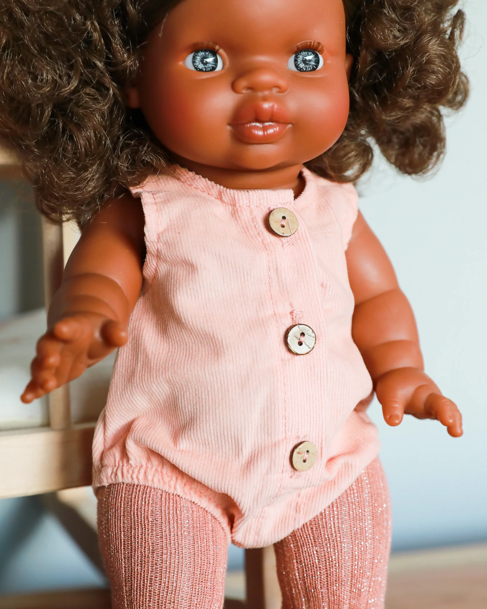Minikane Doll Clothes | Baby Doll Velvet Romper - Blush - Image 3