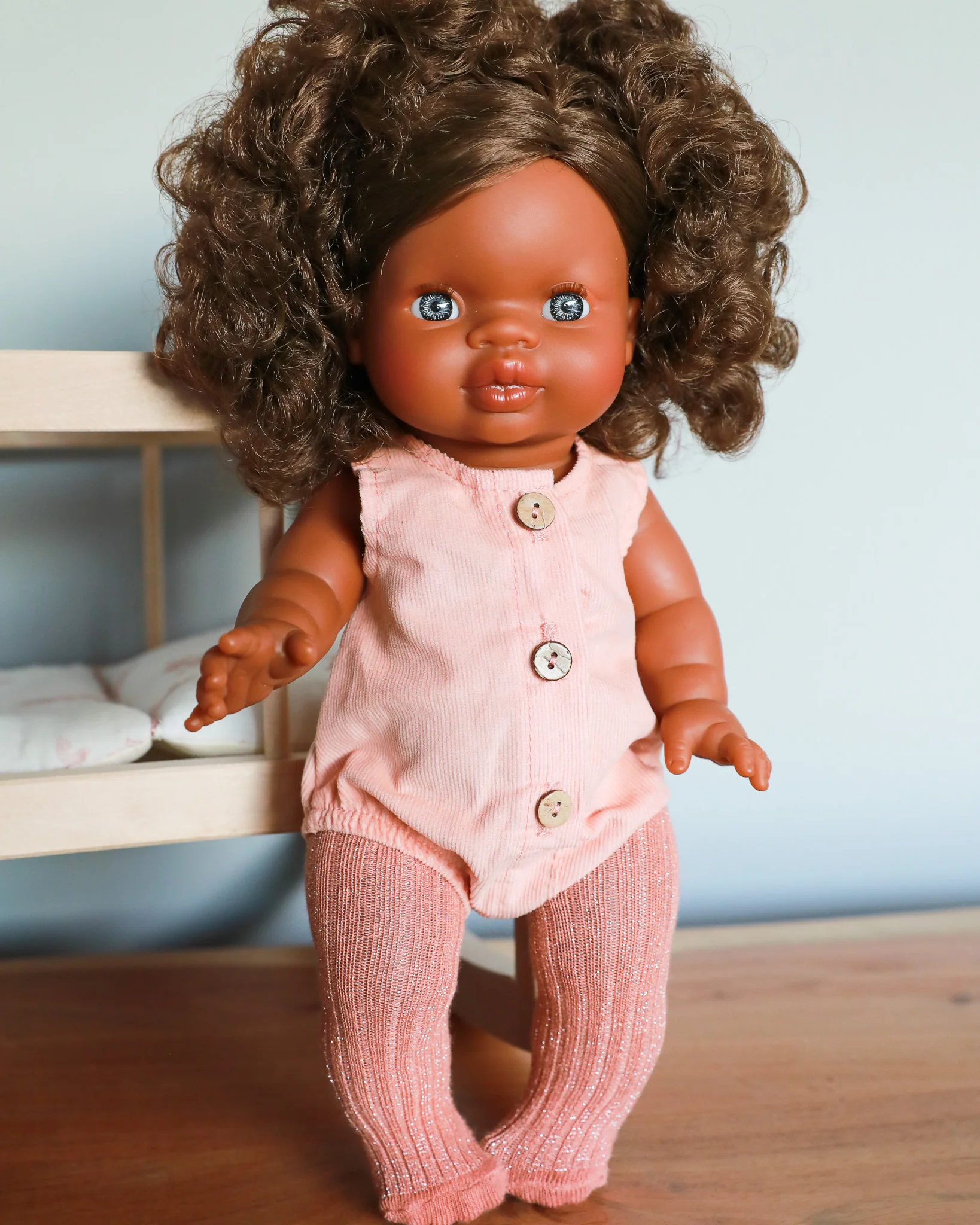 Minikane Doll Clothes | Baby Doll Velvet Romper - Blush - Image 4