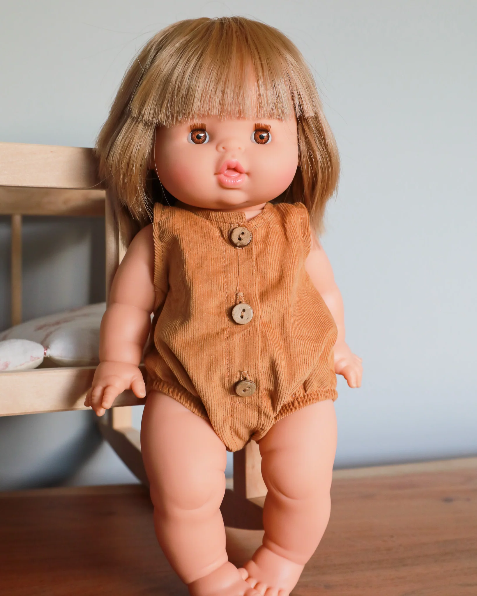 Minikane Doll Clothes | Baby Doll Velvet Romper - Brown - Image 2