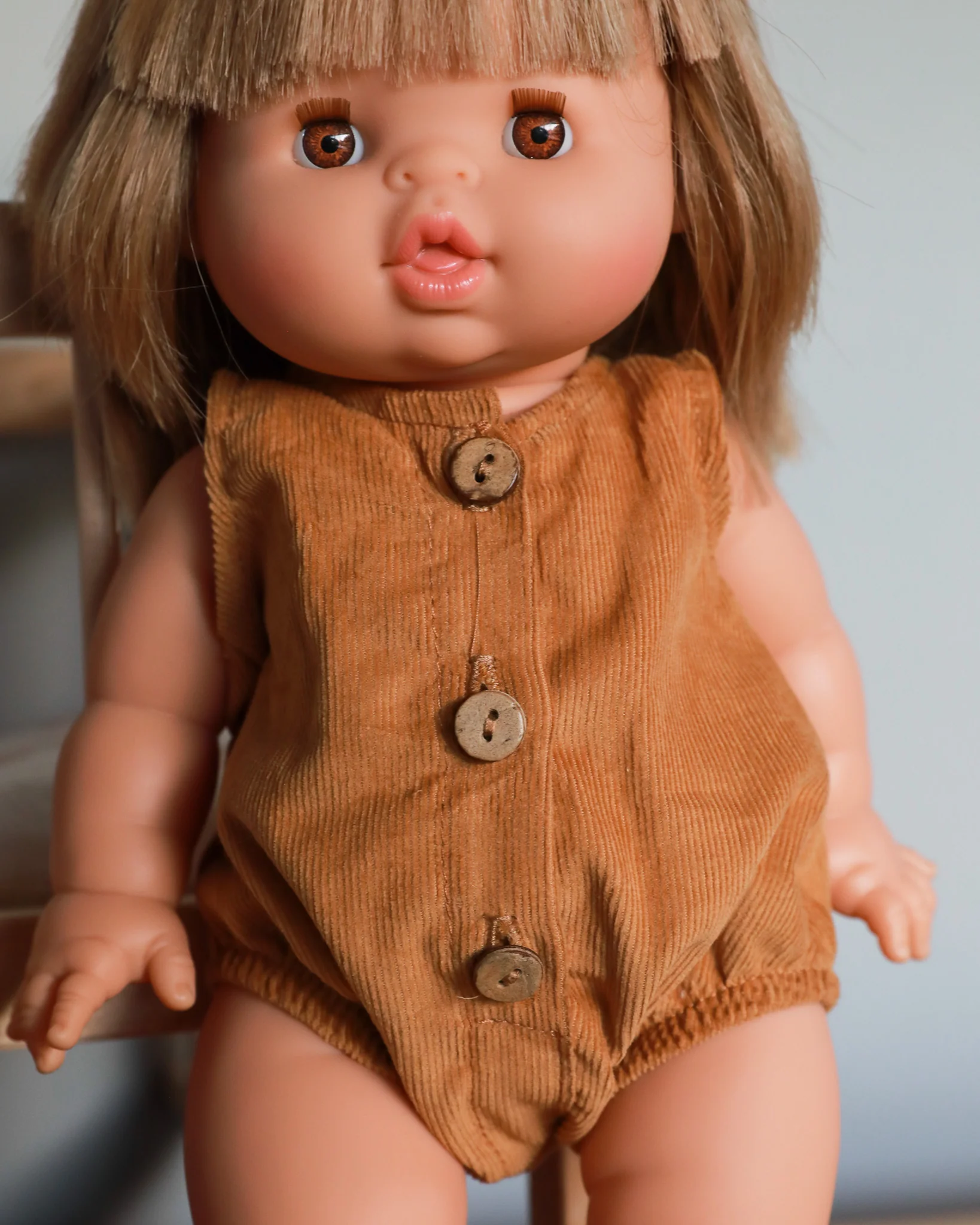 Minikane Doll Clothes | Baby Doll Velvet Romper - Brown - Image 4