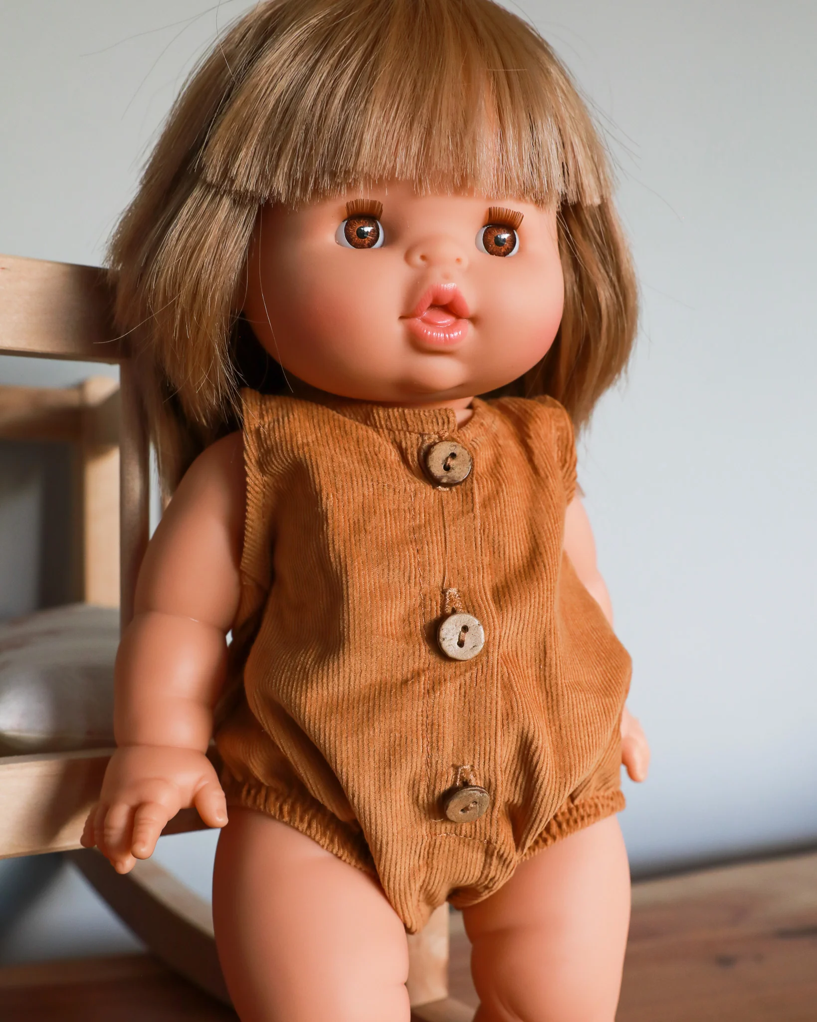 Minikane Doll Clothes | Baby Doll Velvet Romper - Brown - Image 5