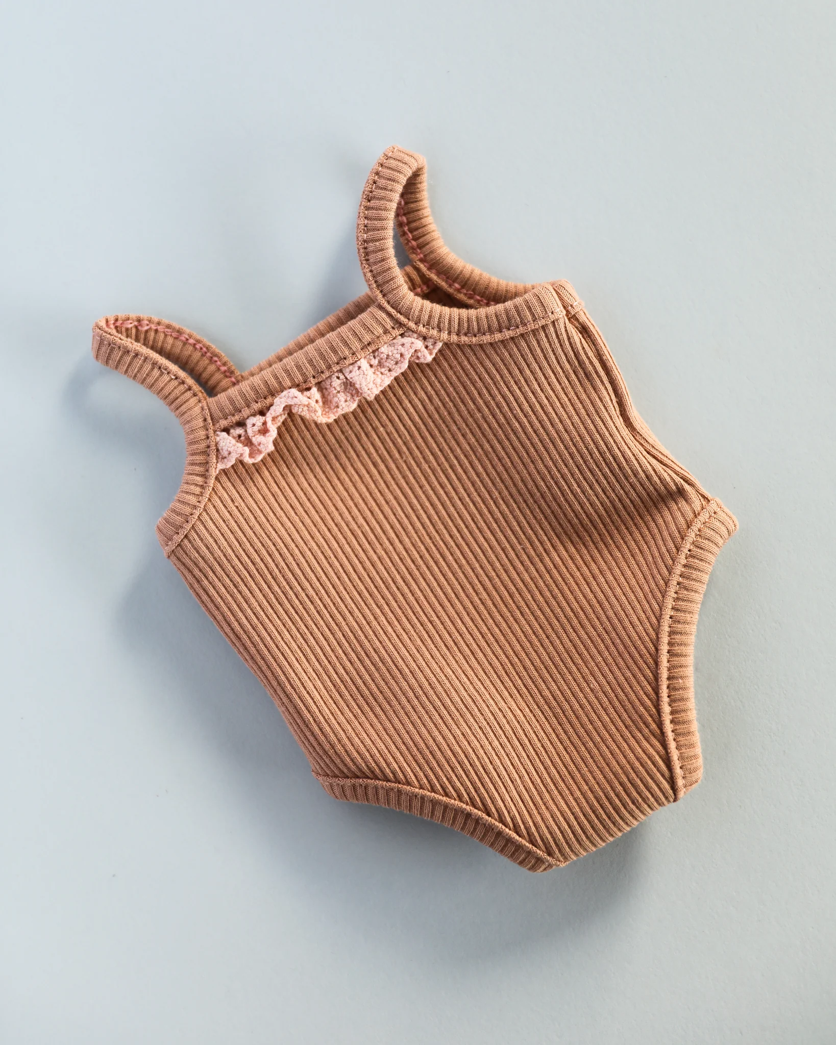 Minikane Doll Clothes | Sleeveless Ribbed Doll Onesie - Beige - Image 2