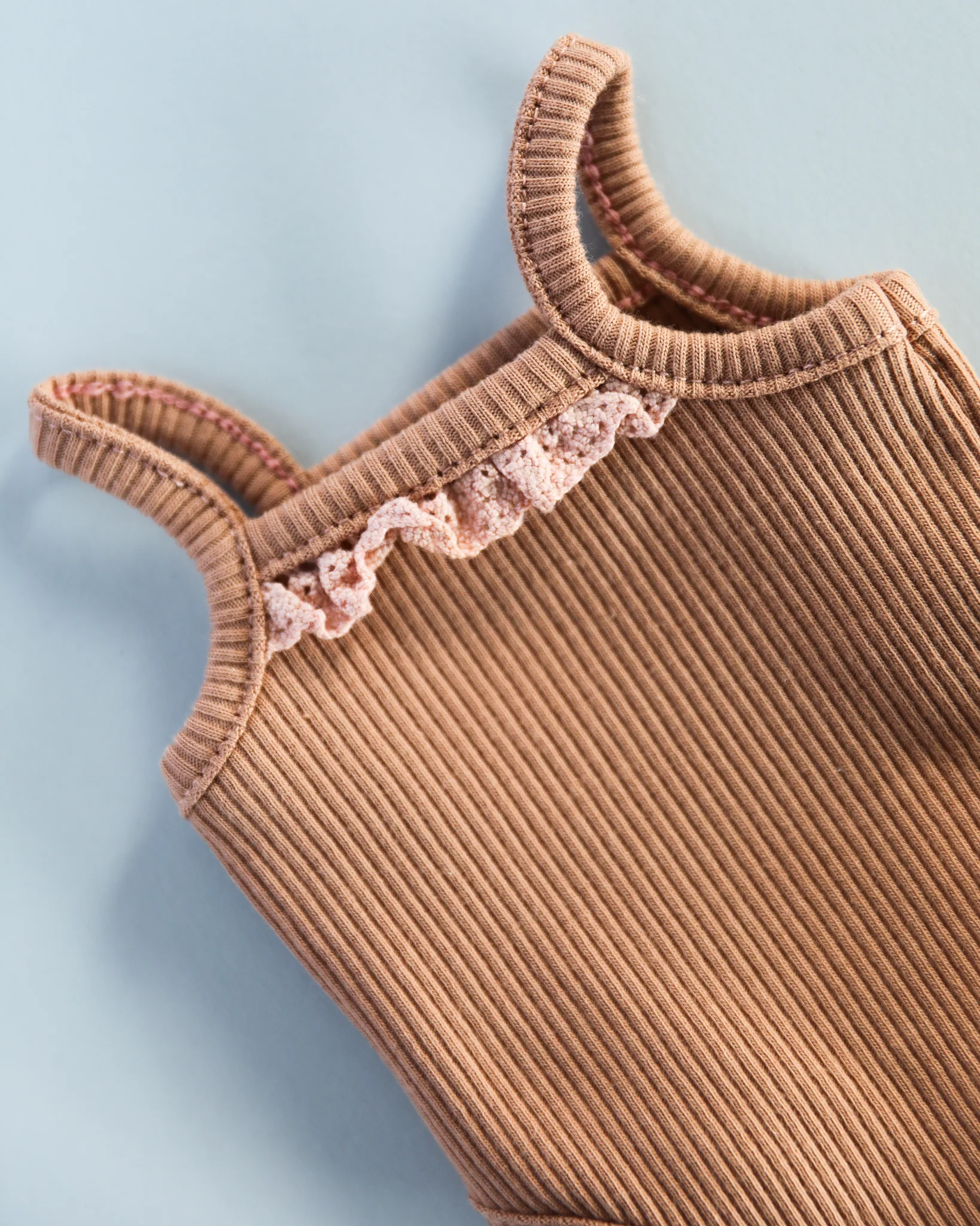 Minikane Doll Clothes | Sleeveless Ribbed Doll Onesie - Beige - Image 3