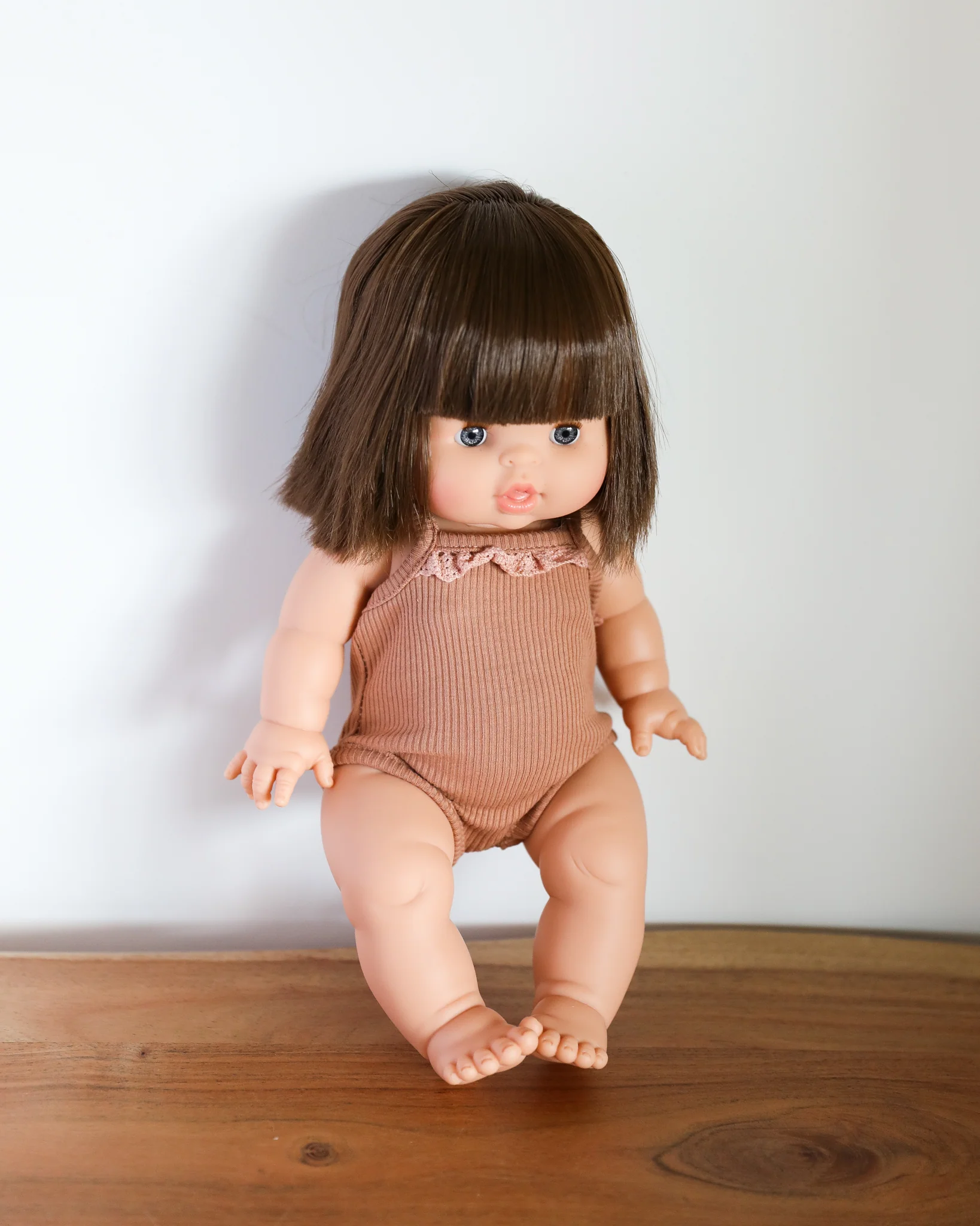 Minikane Doll Clothes | Sleeveless Ribbed Doll Onesie - Beige - Image 4
