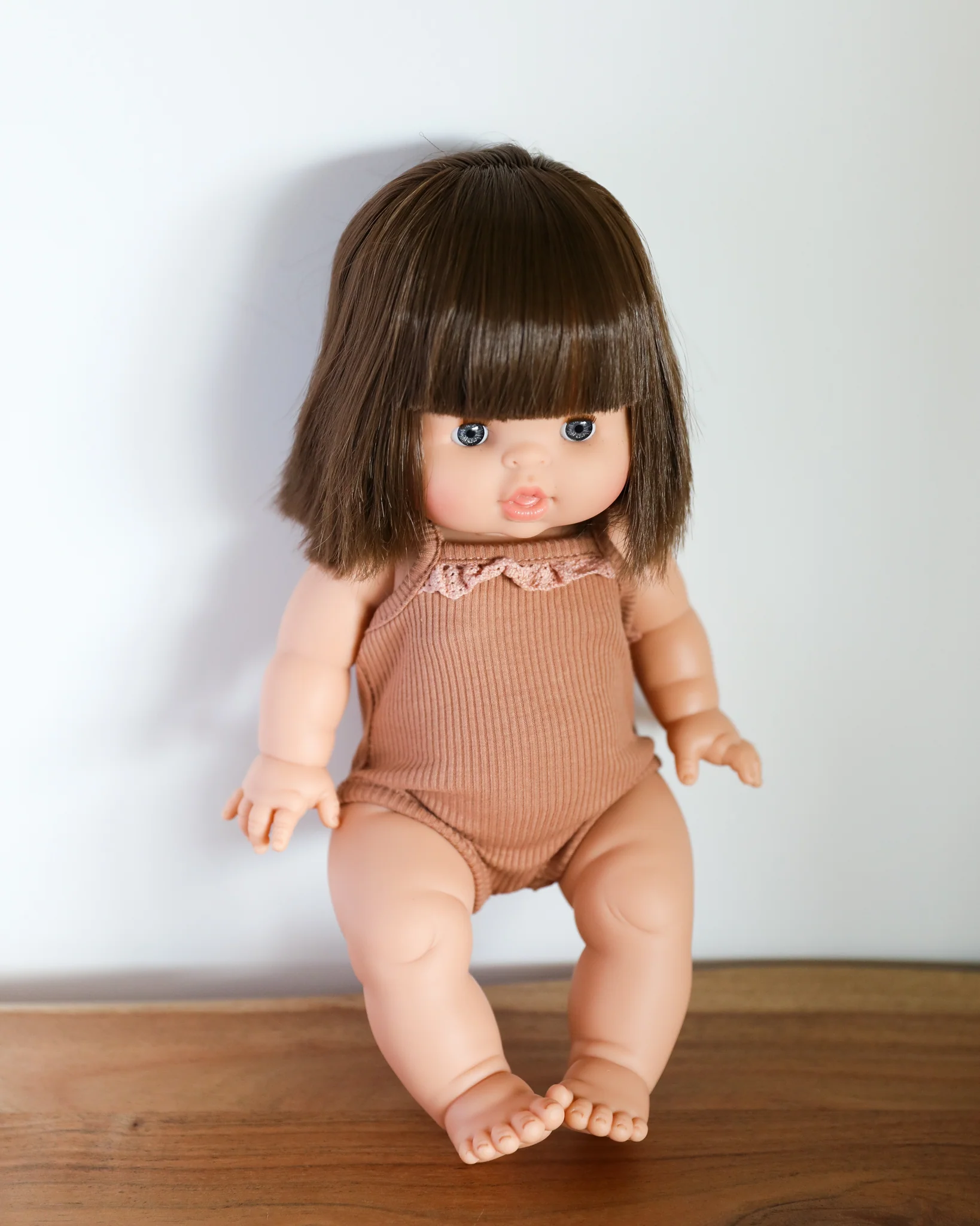 Minikane Doll Clothes | Sleeveless Ribbed Doll Onesie - Beige - Image 7