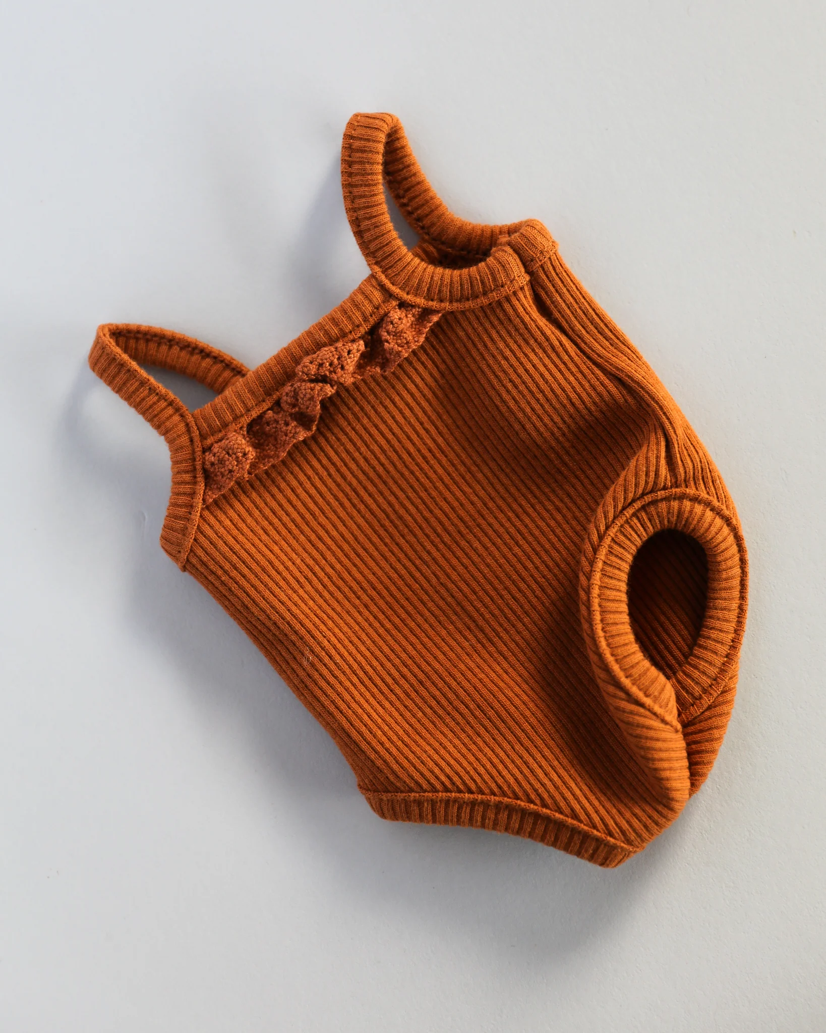 Minikane Doll Clothes | Baby Girl Doll Ribbed Cotton & Lace Bodysuit (Brown) - Image 2