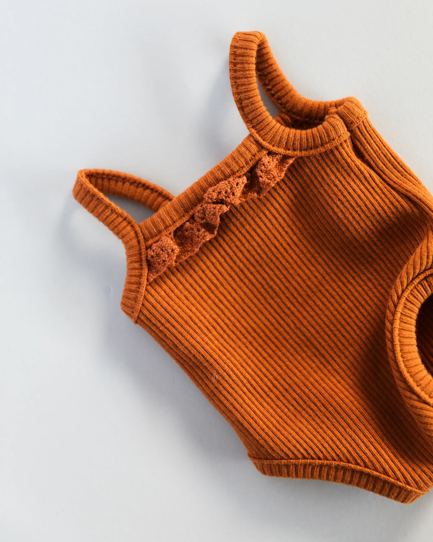 Minikane Doll Clothes | Baby Girl Doll Ribbed Cotton & Lace Bodysuit (Brown) - Image 3