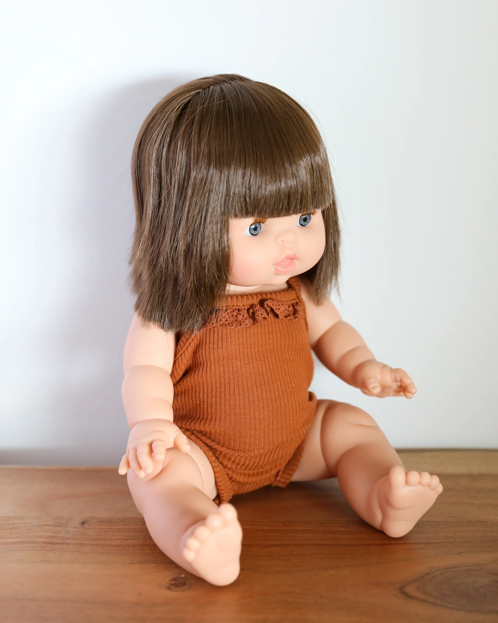 Minikane Doll Clothes | Baby Girl Doll Ribbed Cotton & Lace Bodysuit (Brown) - Image 4