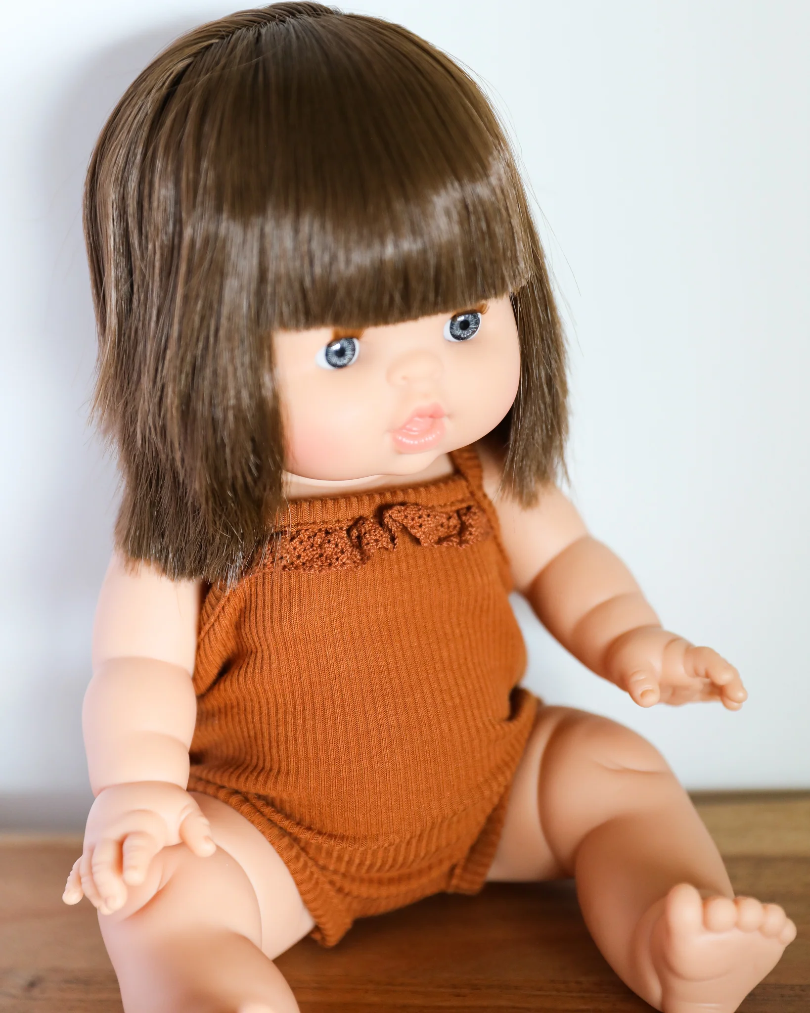 Minikane Doll Clothes | Baby Girl Doll Ribbed Cotton & Lace Bodysuit (Brown) - Image 6