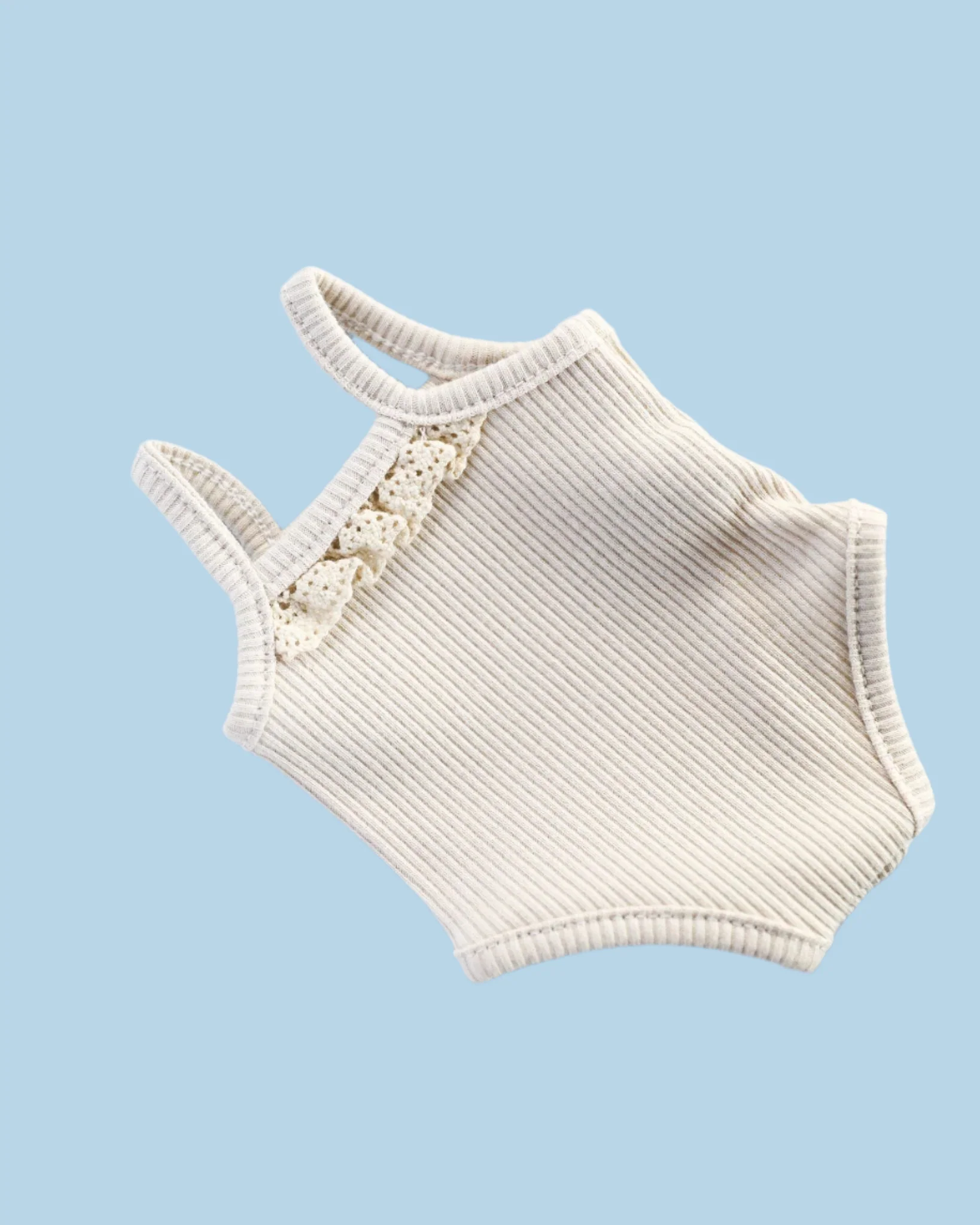 Minikane Doll Clothes | Sleeveless Ribbed Doll Onesie - White - Image 2