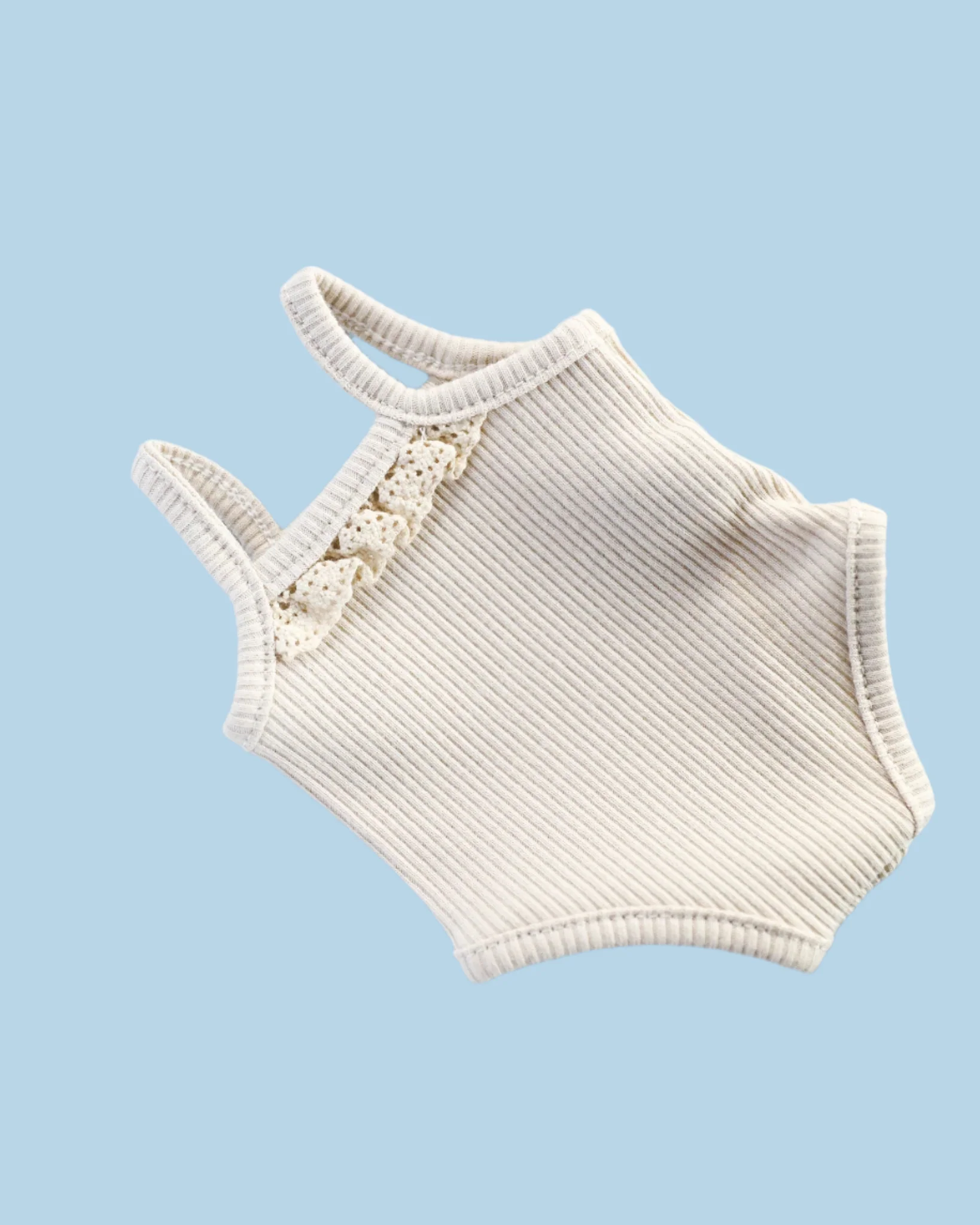 Minikane Doll Clothes | Sleeveless Ribbed Doll Onesie - White - Image 3