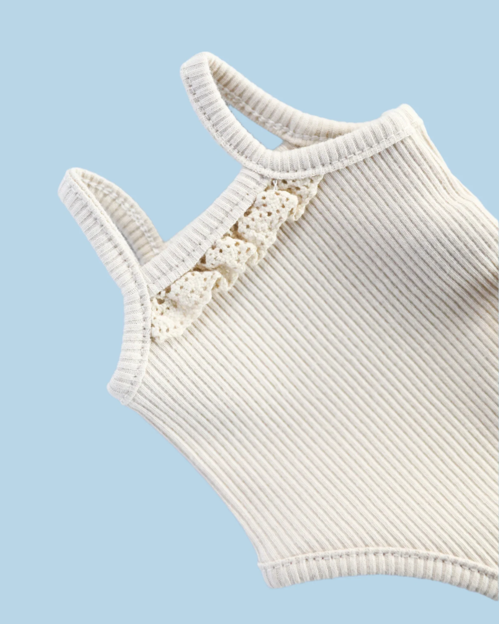 Minikane Doll Clothes | Sleeveless Ribbed Doll Onesie - White - Image 4