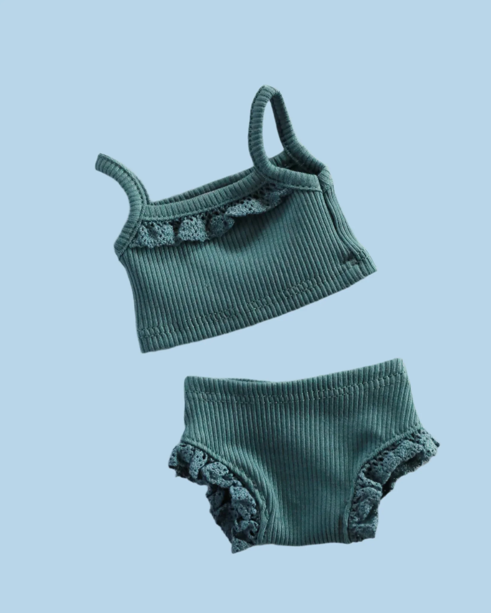 Minikane Doll Clothes | Ribbed Two-Piece Doll Outfit - Teal - Image 2