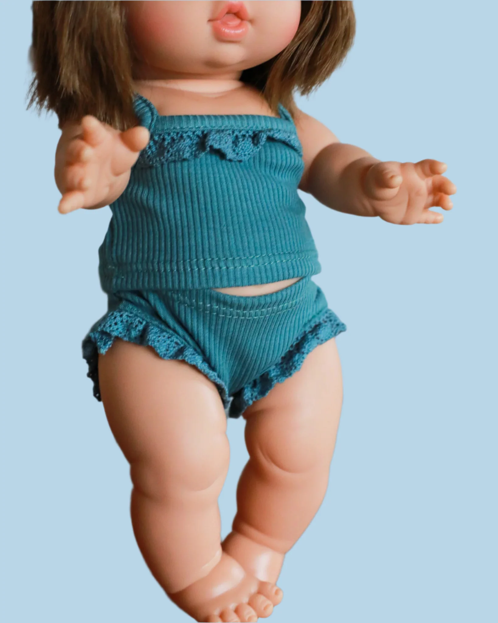 Minikane Doll Clothes | Ribbed Two-Piece Doll Outfit - Teal - Image 4