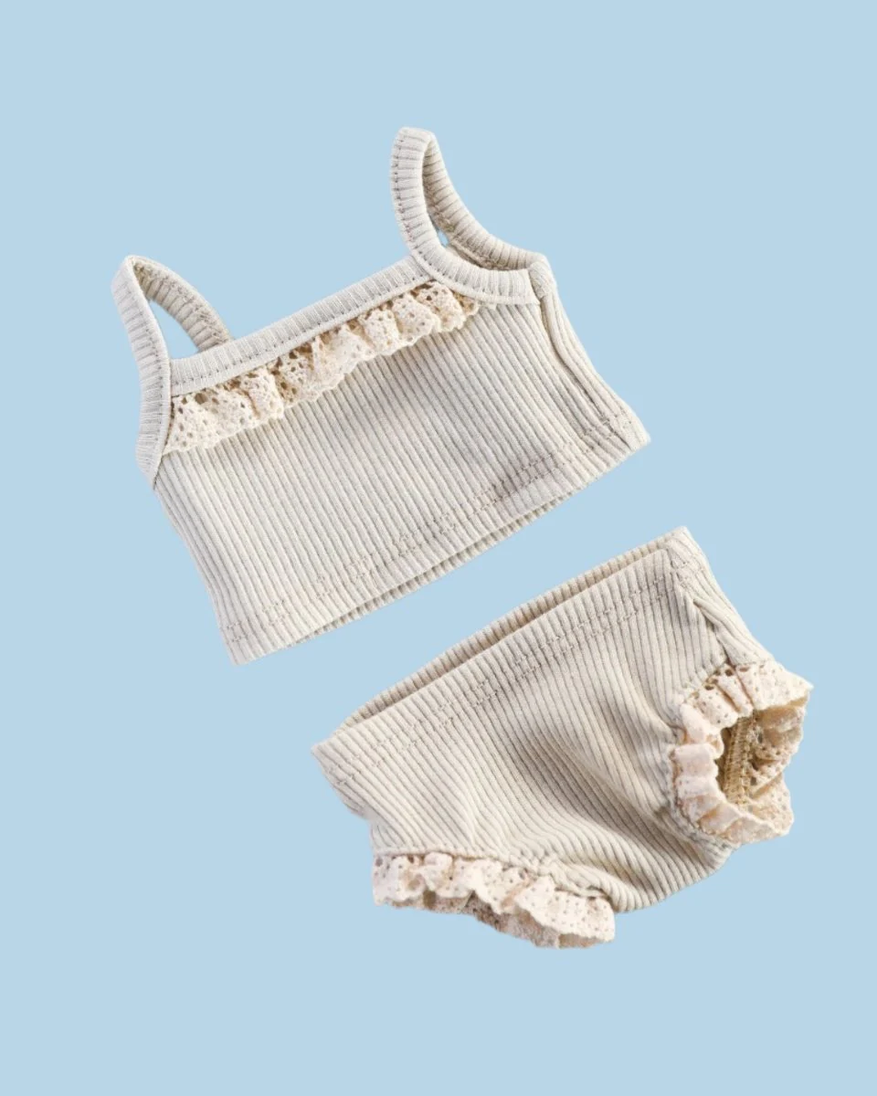 Minikane Doll Clothes | Ribbed Two-Piece Doll Outfit - White - Image 2