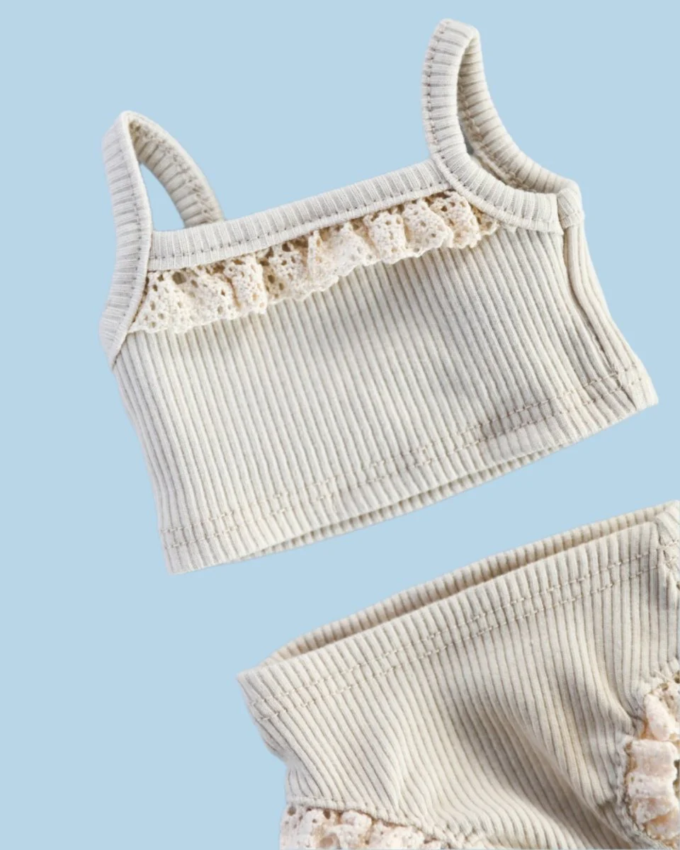 Minikane Doll Clothes | Ribbed Two-Piece Doll Outfit - White - Image 4