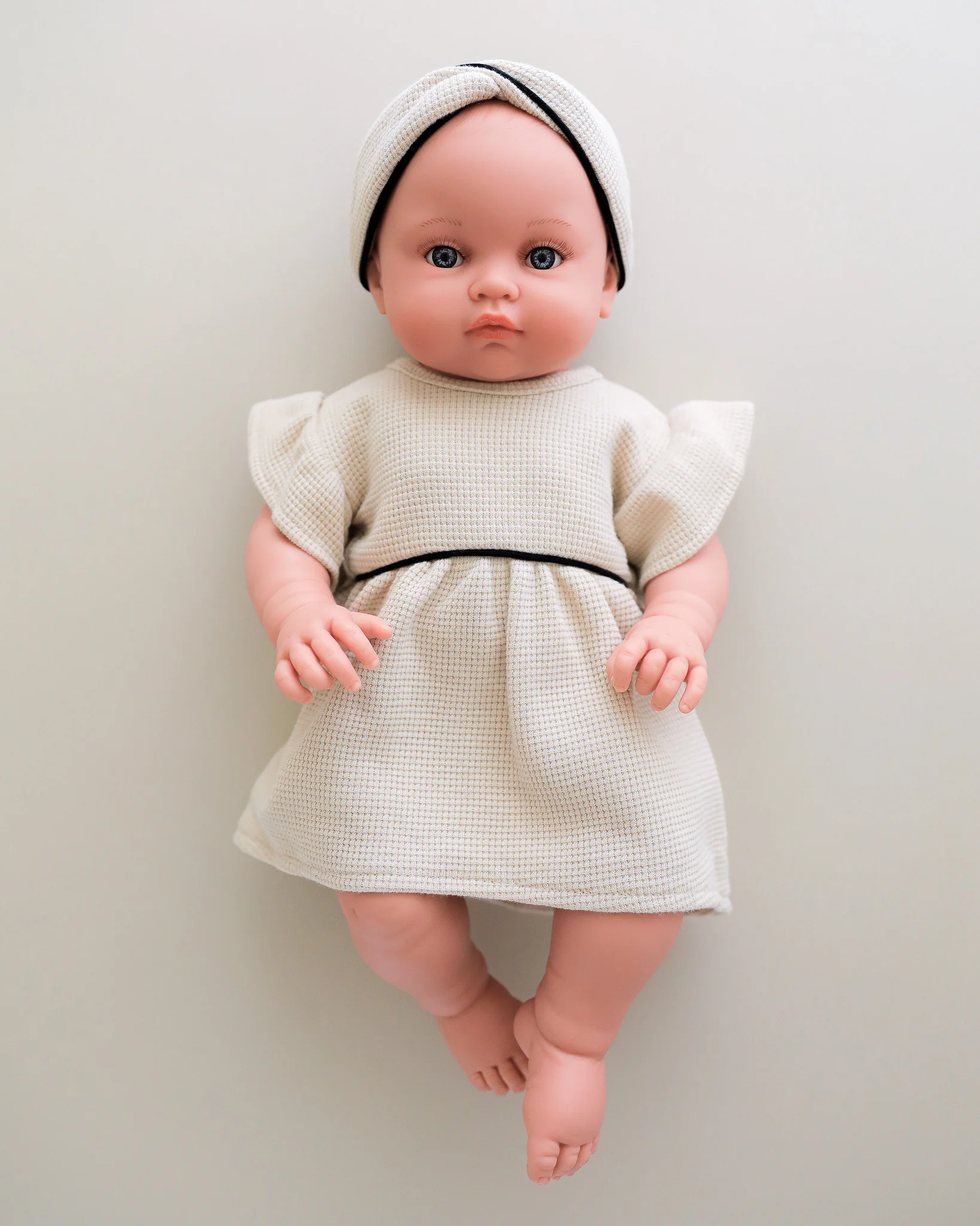 Doll Clothes | Bambini Doll Dress with Headband - Honeycomb Linen - Image 2