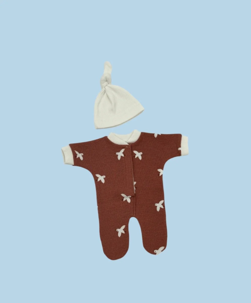 Minikane Doll Clothes | Cotton Waffle Footed Onesie Set - Dove Whisper - Image 2