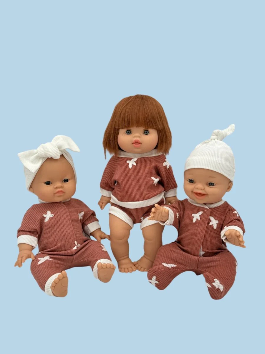 Minikane Doll Clothes | Cotton Waffle Footed Onesie Set - Dove Whisper - Image 3