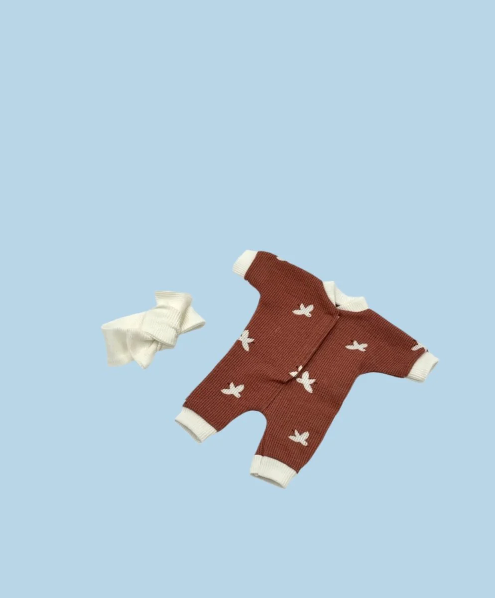Minikane Doll Clothes | Cotton Waffle Footless Onesie Set - Dove Whisper - Image 2