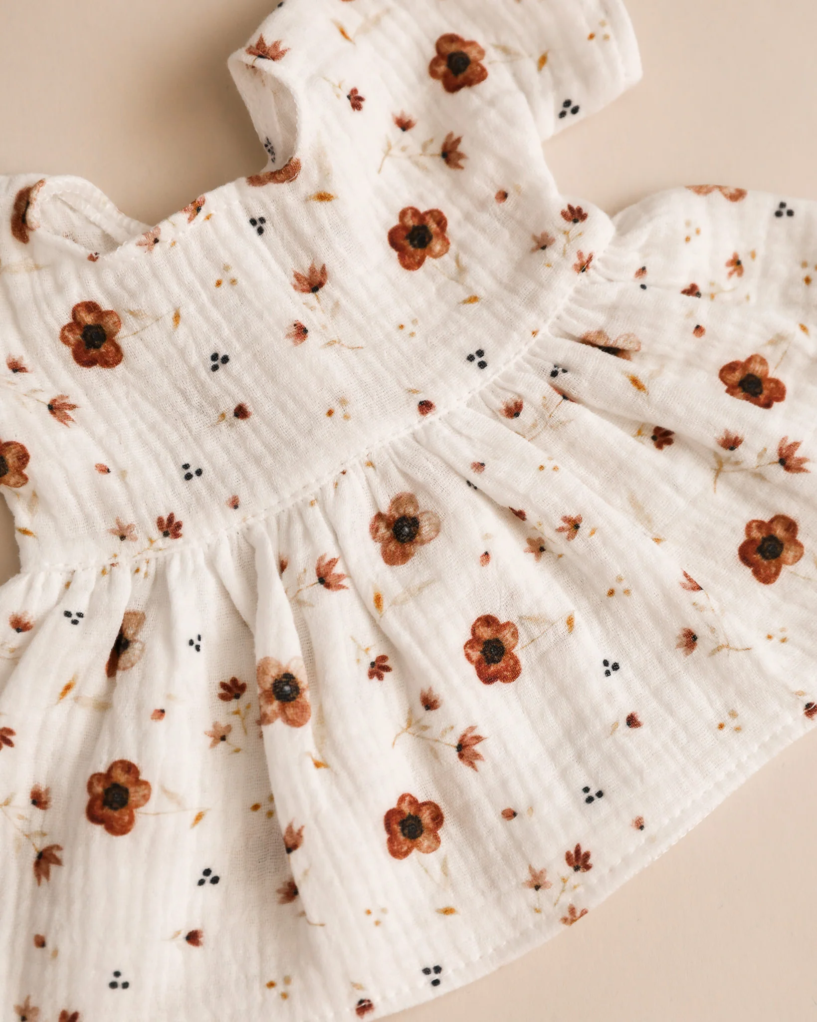 Minikane Doll Clothes | Doll Muslin Dress - Brown Flowers - Image 3