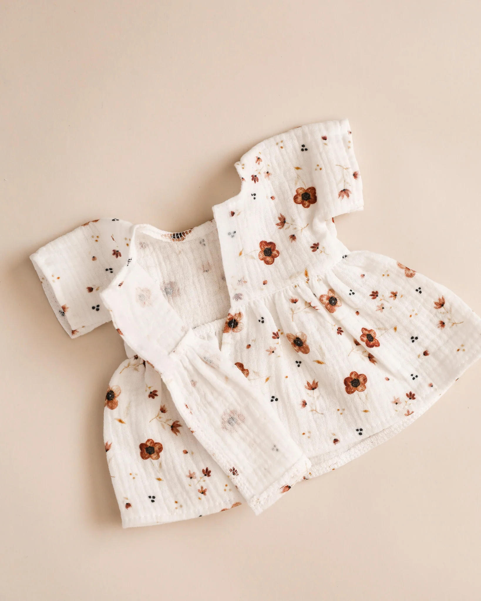 Minikane Doll Clothes | Doll Muslin Dress - Brown Flowers - Image 4