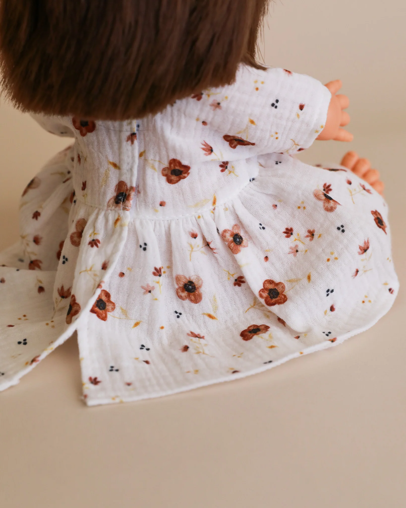 Minikane Doll Clothes | Doll Muslin Dress - Brown Flowers - Image 6