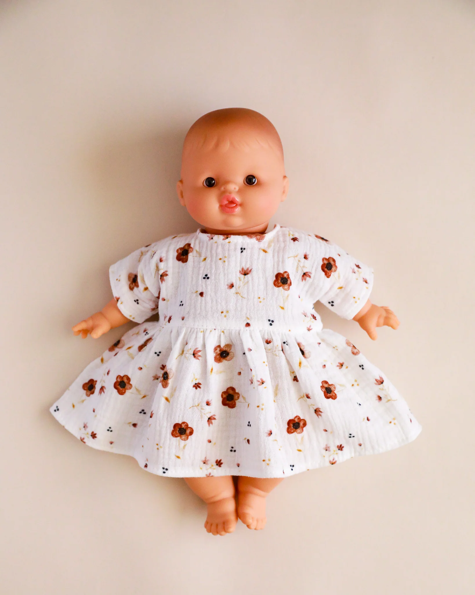 Minikane Doll Clothes | Doll Muslin Dress - Brown Flowers - Image 7
