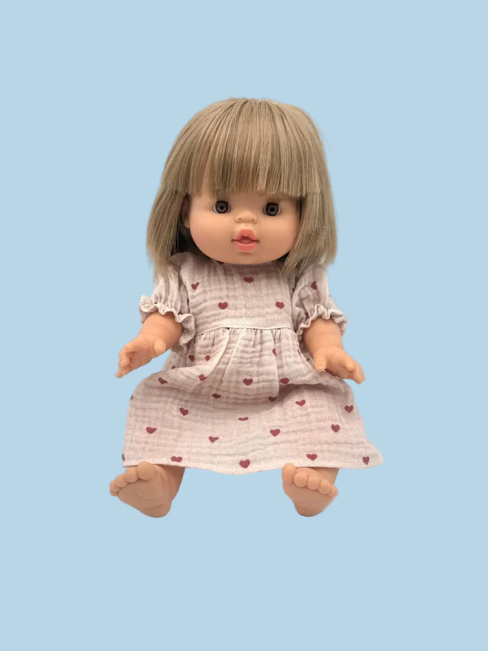 Minikane Doll Clothes | Doll Muslin Dress - Dreamy Mauve Hearts (11" & 13" dolls) - Image 2