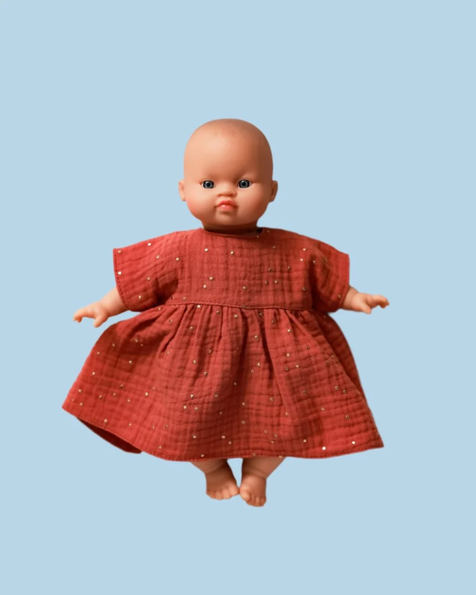 Minikane Doll Clothes | Doll Muslin Dress - Marsala (11" & 13" dolls) - Image 2