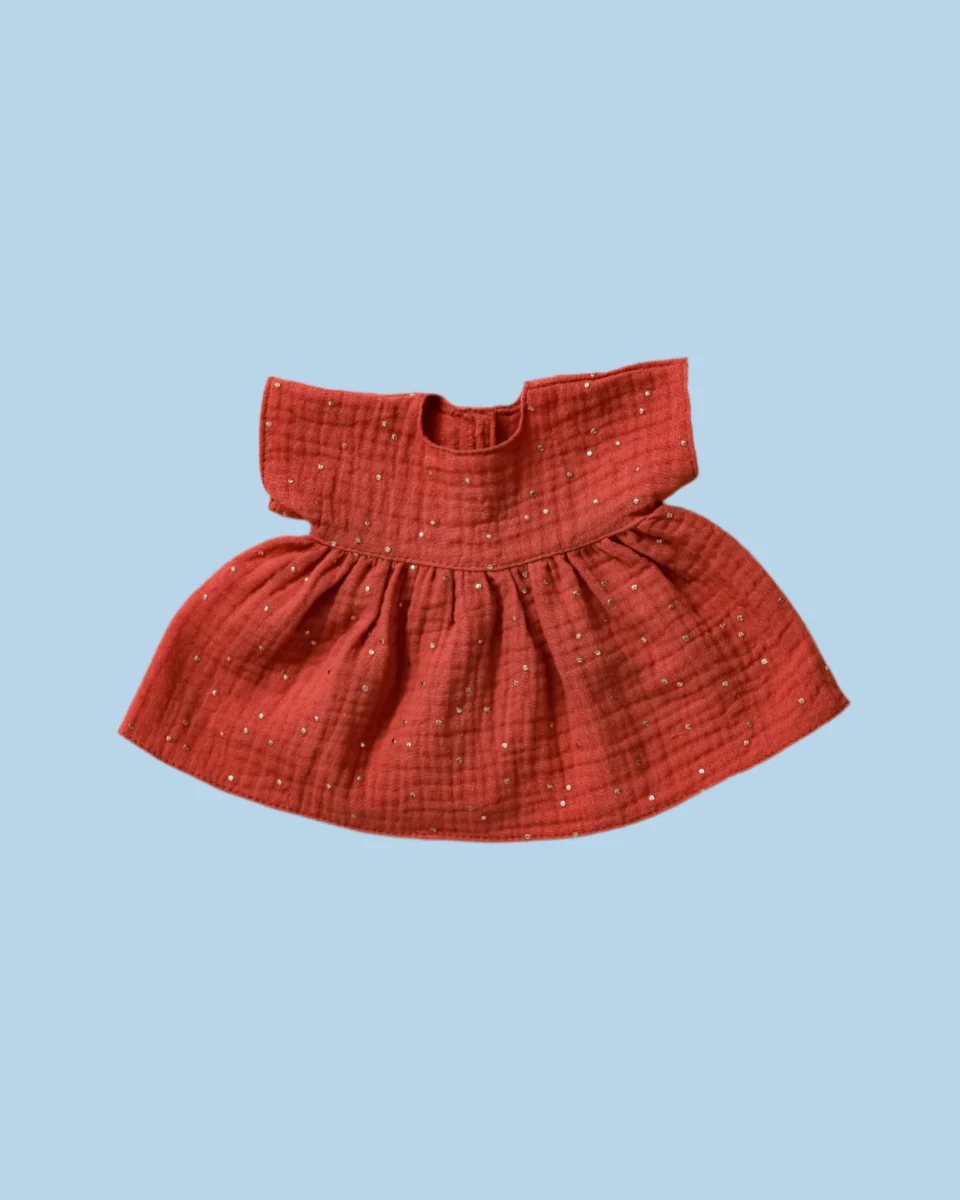 Minikane Doll Clothes | Doll Muslin Dress - Marsala (11" & 13" dolls) - Image 3