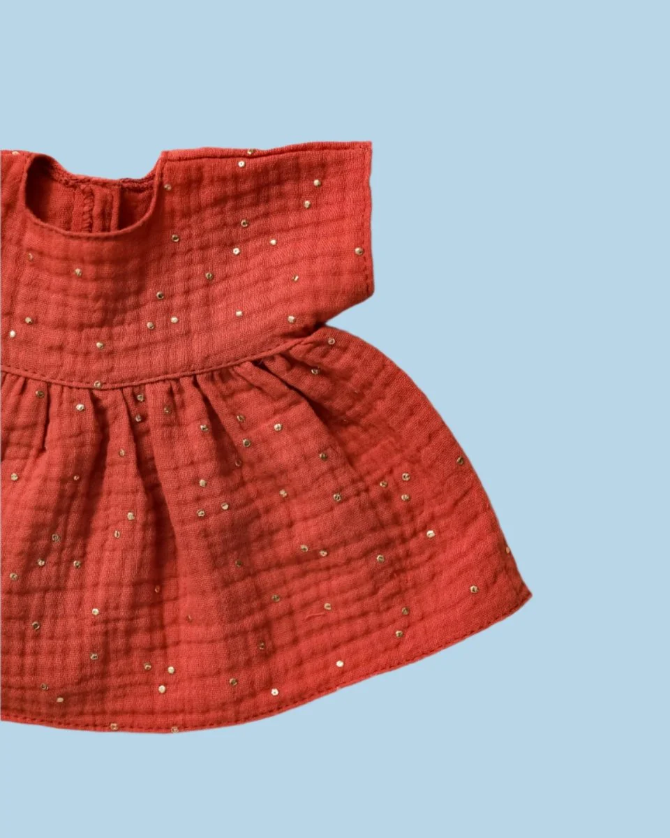 Minikane Doll Clothes | Doll Muslin Dress - Marsala (11" & 13" dolls) - Image 4